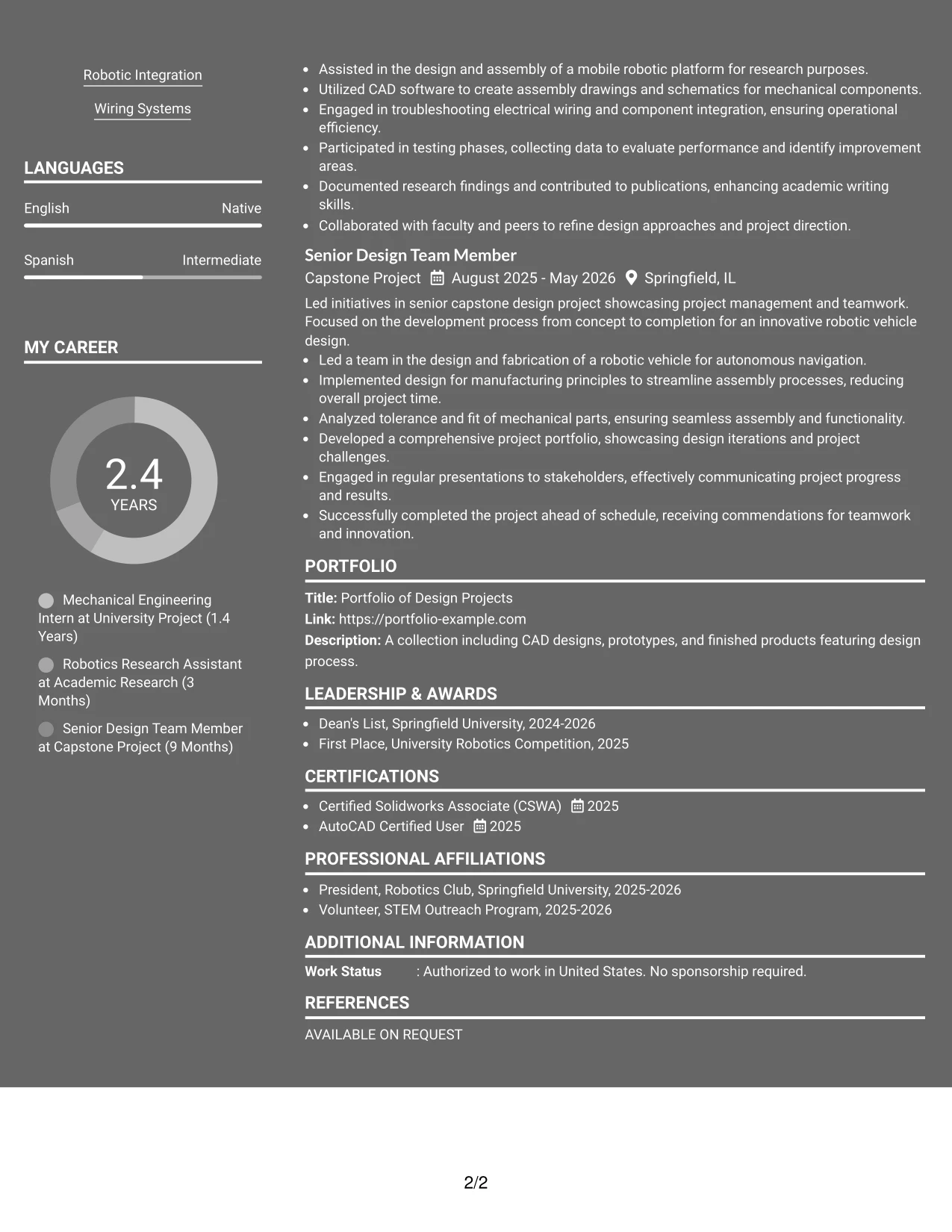 Resume Example Page 2
