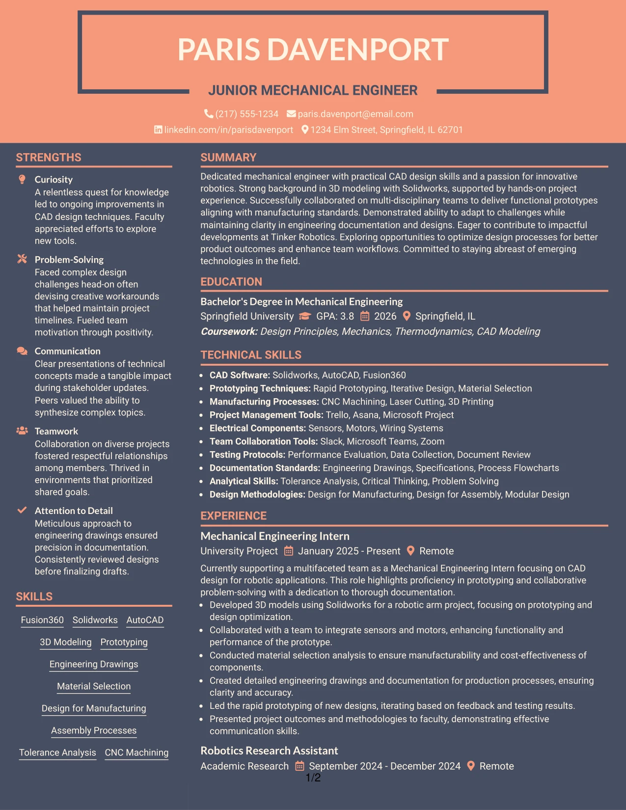 Resume Example Page 1
