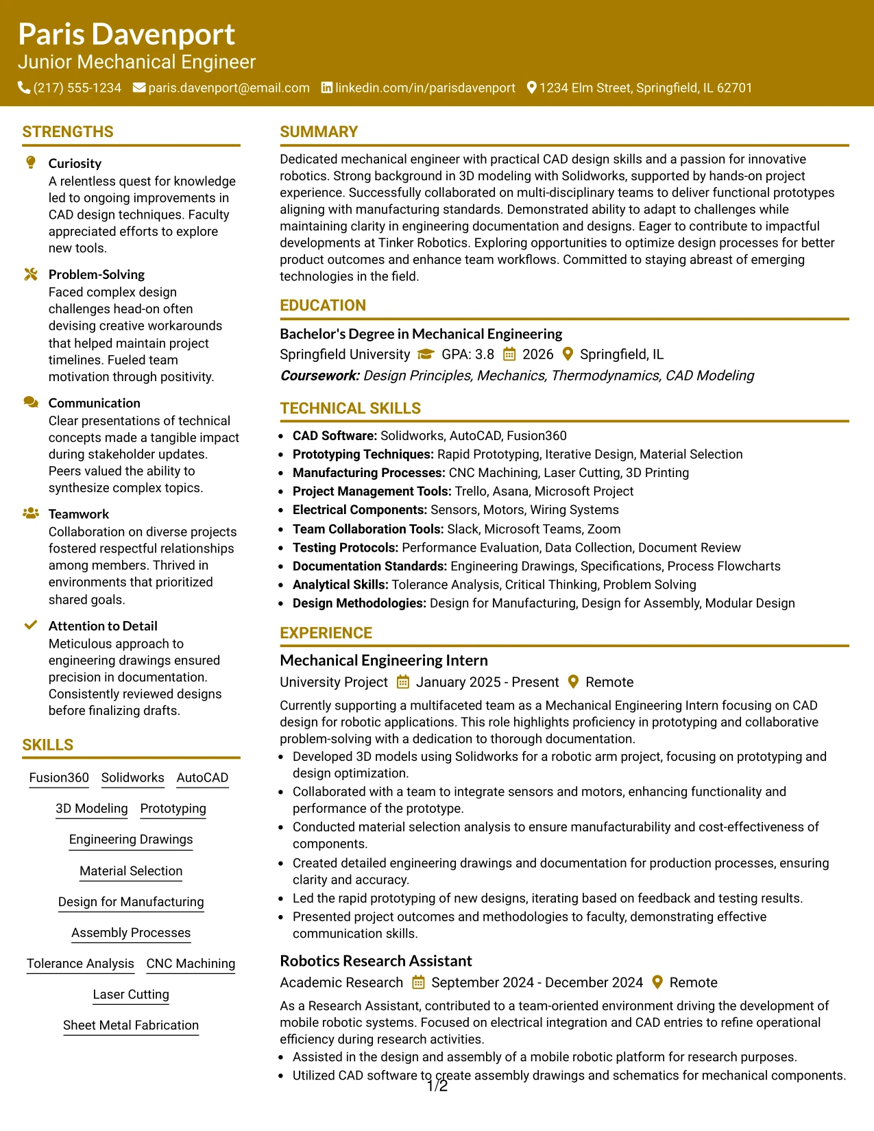 Resume Example Page 1