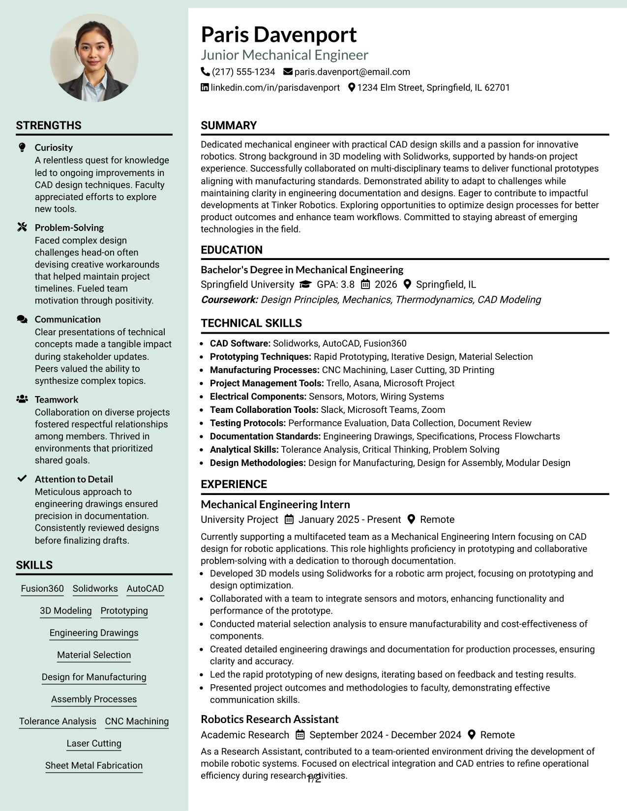 Resume Example Page 1