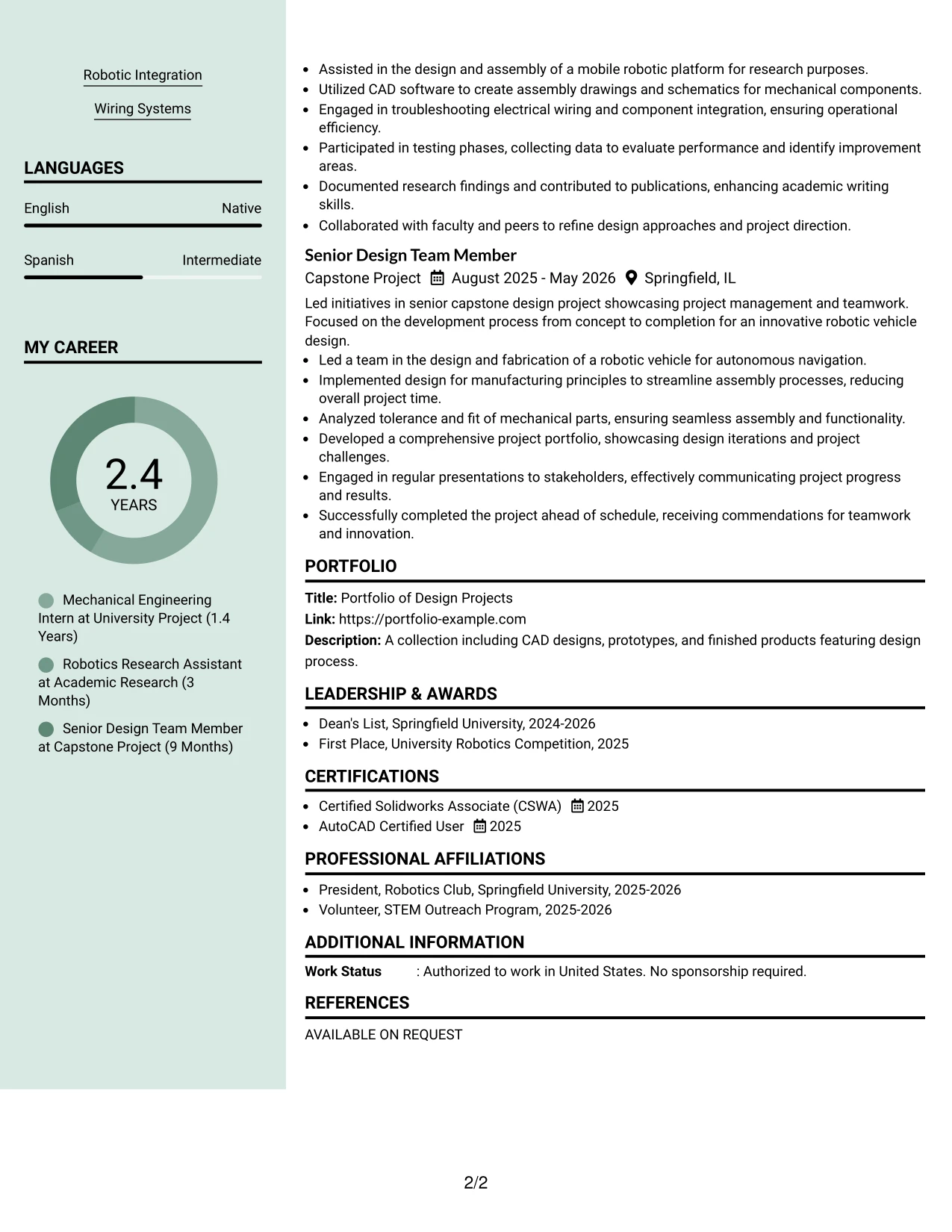 Resume Example Page 2