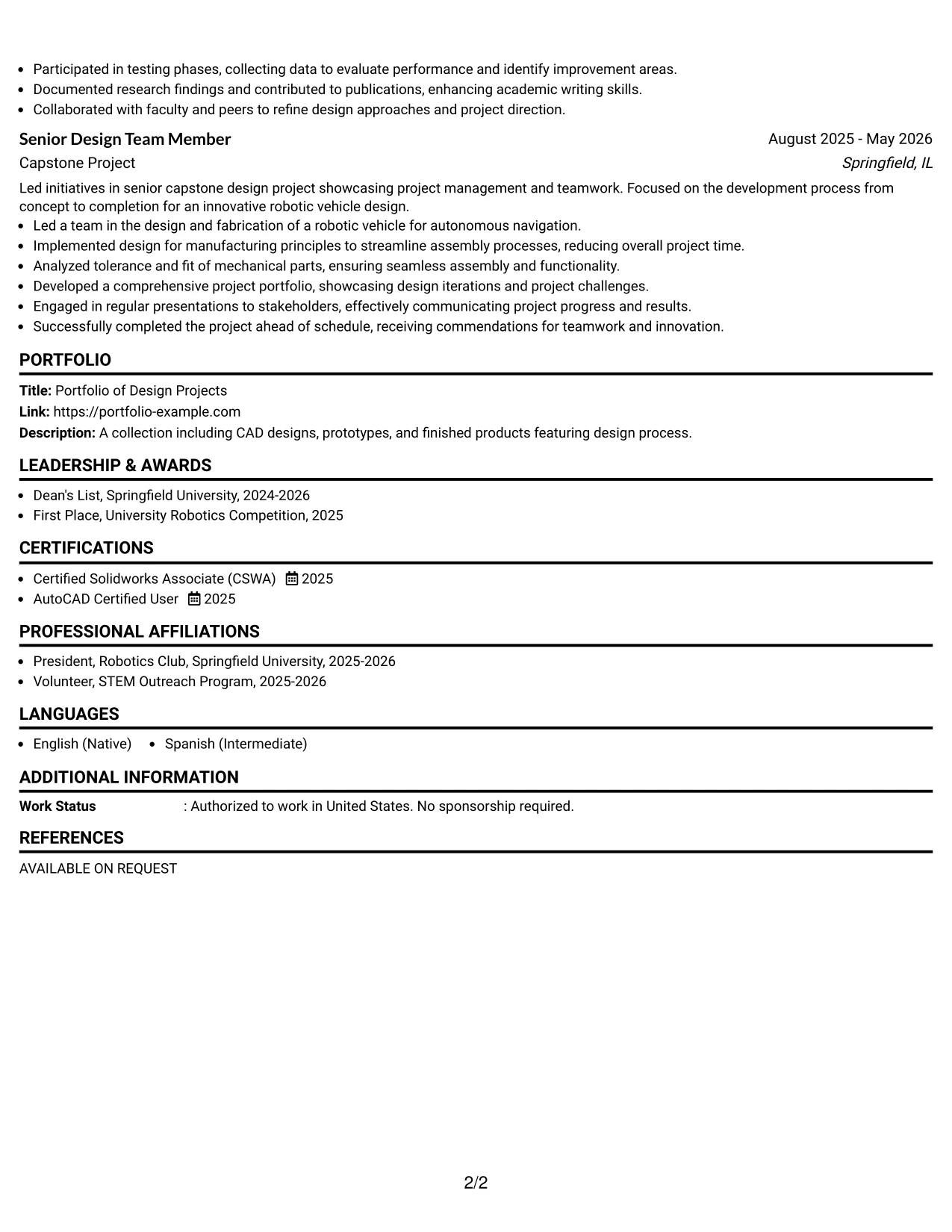 Resume Example Page 2
