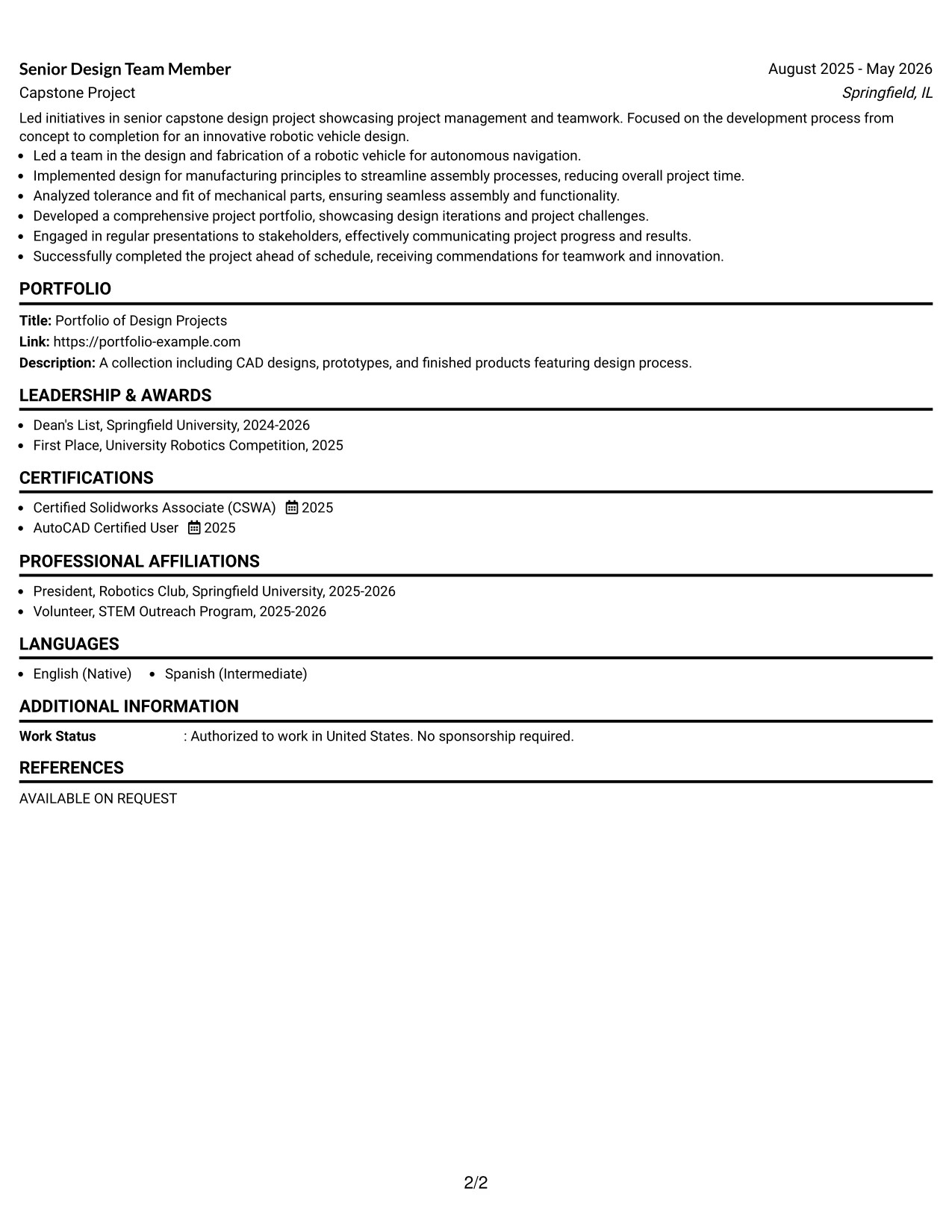 Resume Example Page 2