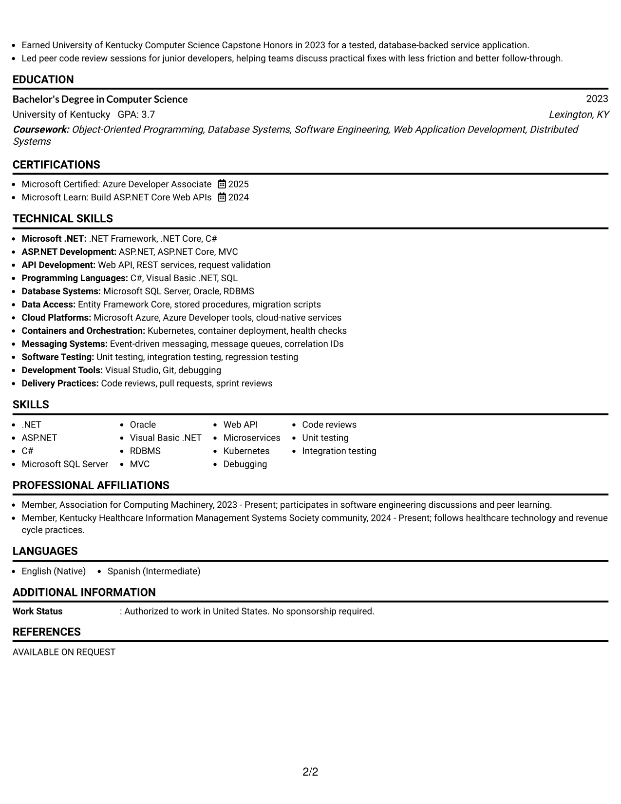 Resume Example Page 2