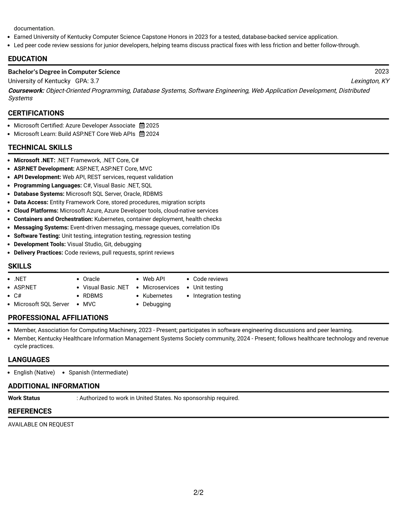 Resume Example Page 2
