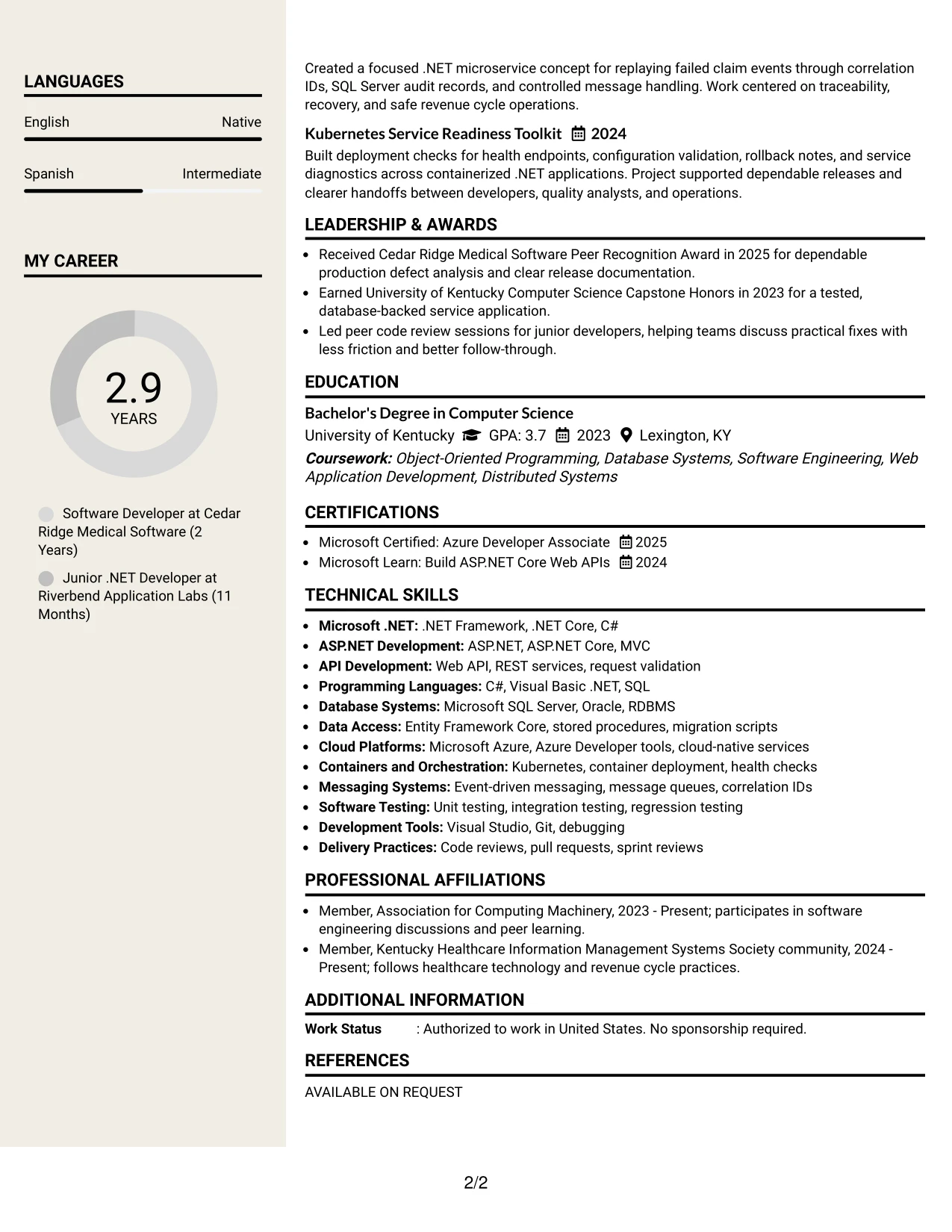 Resume Example Page 2