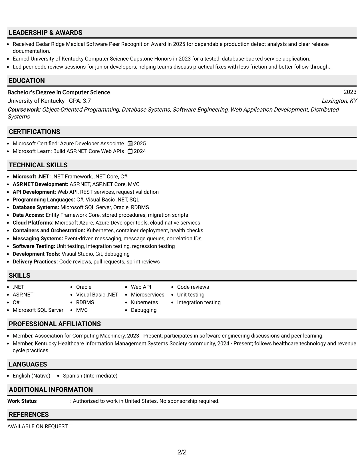 Resume Example Page 2