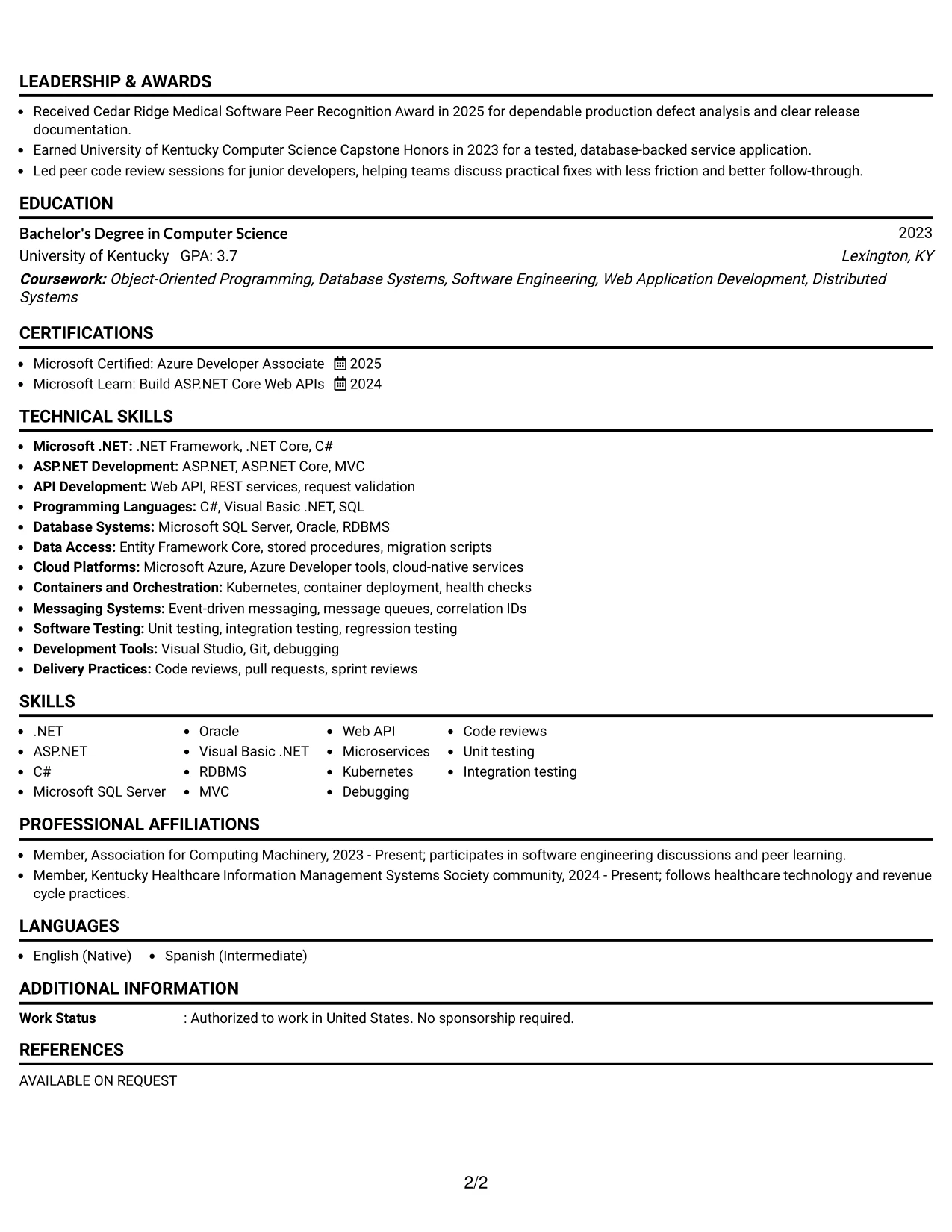 Resume Example Page 2