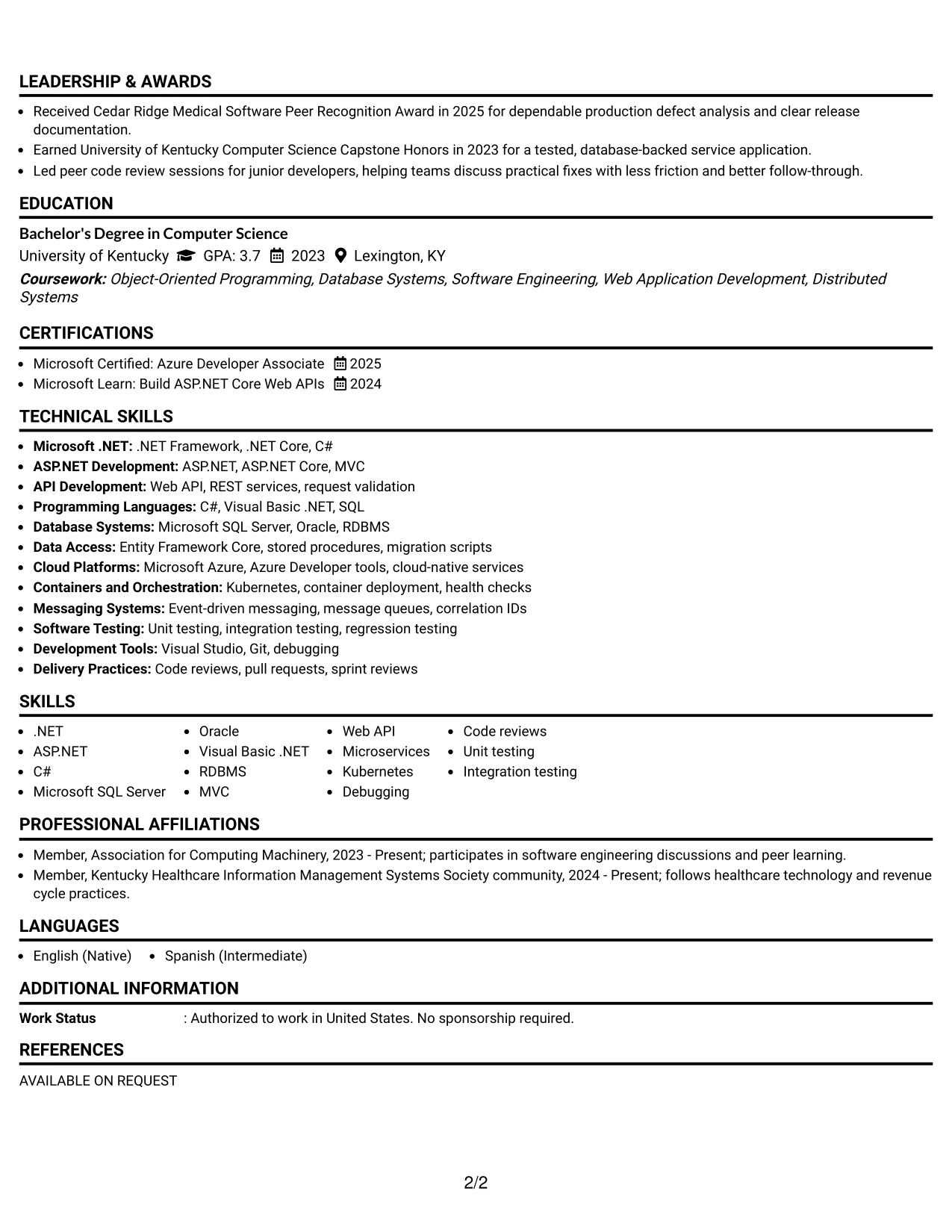 Resume Example Page 2