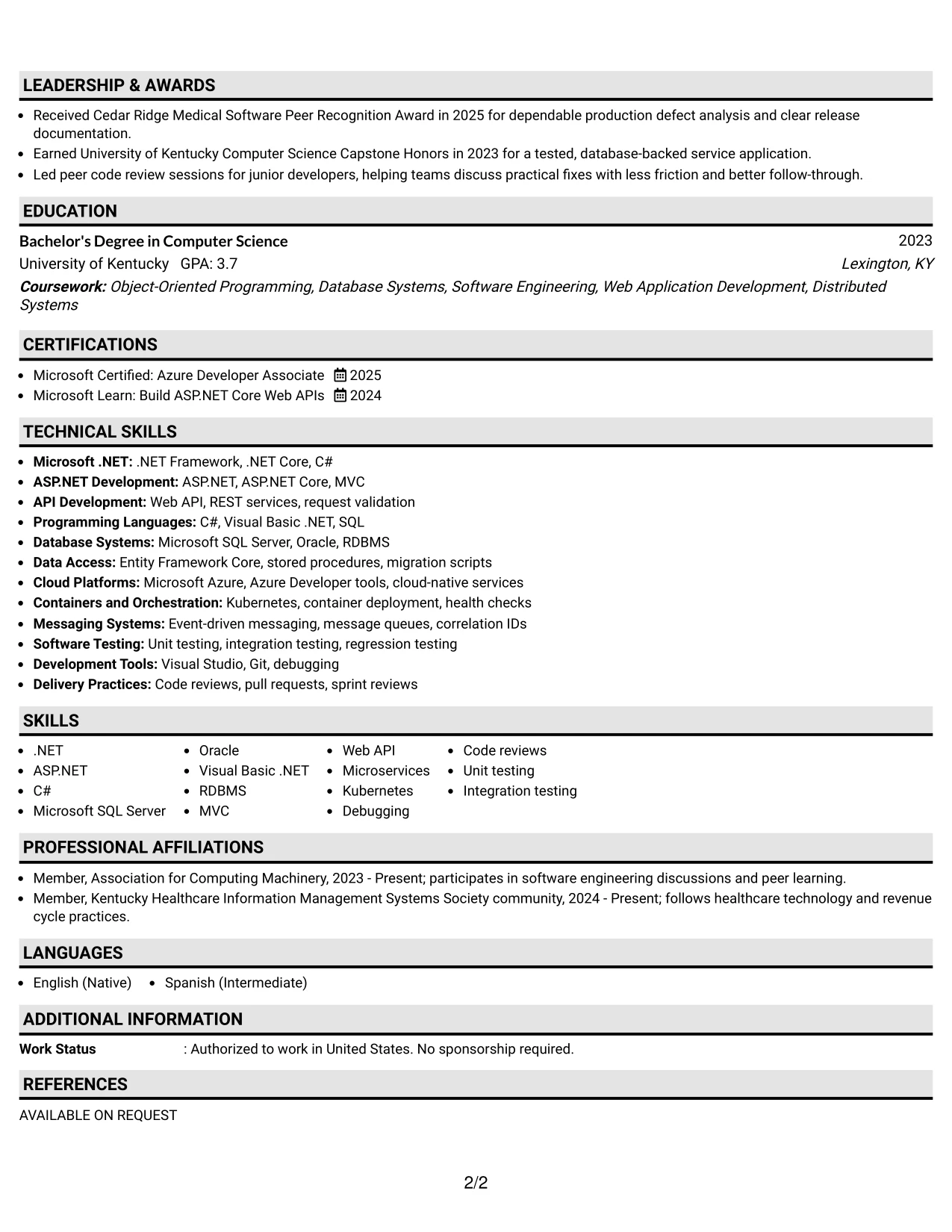 Resume Example Page 2
