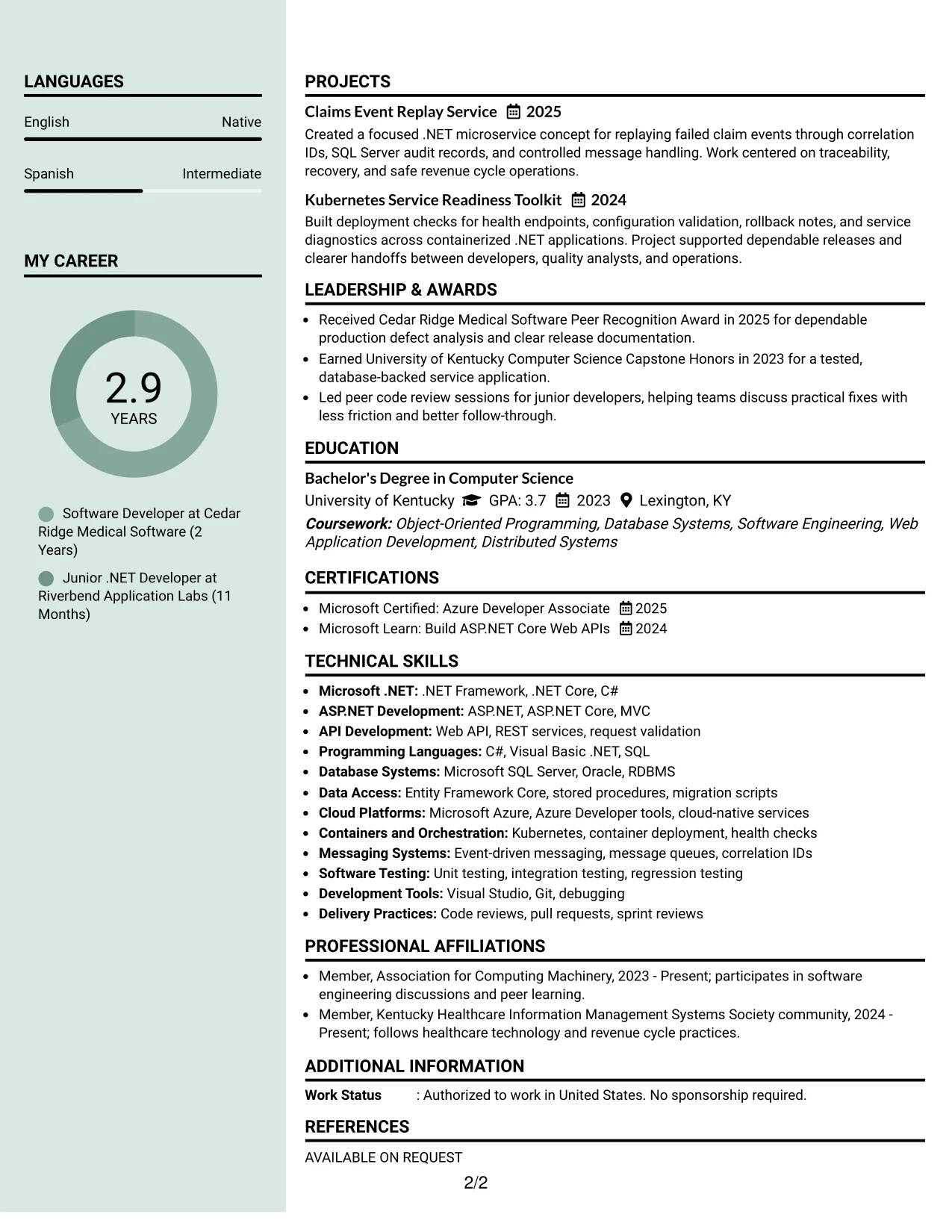 Resume Example Page 2