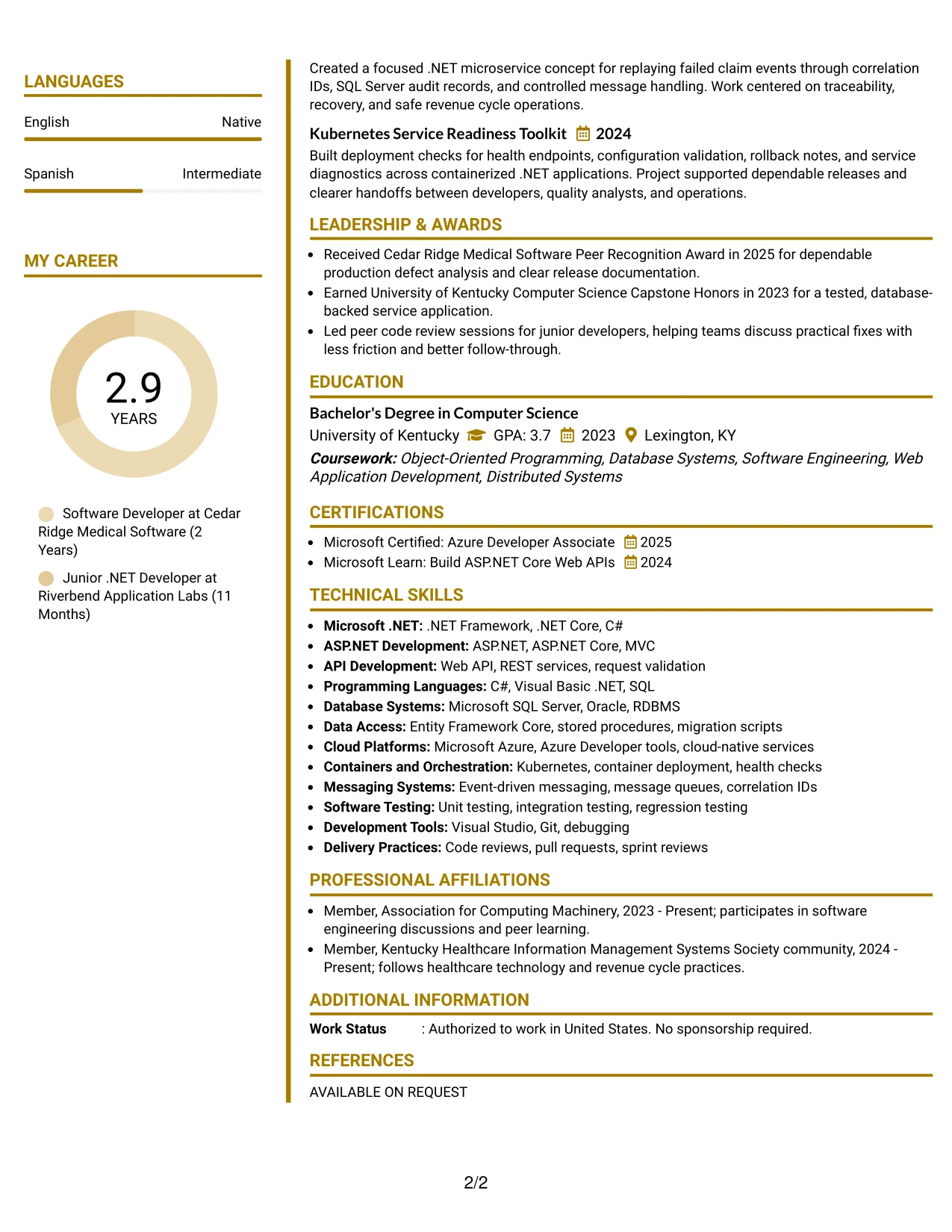Resume Example Page 2