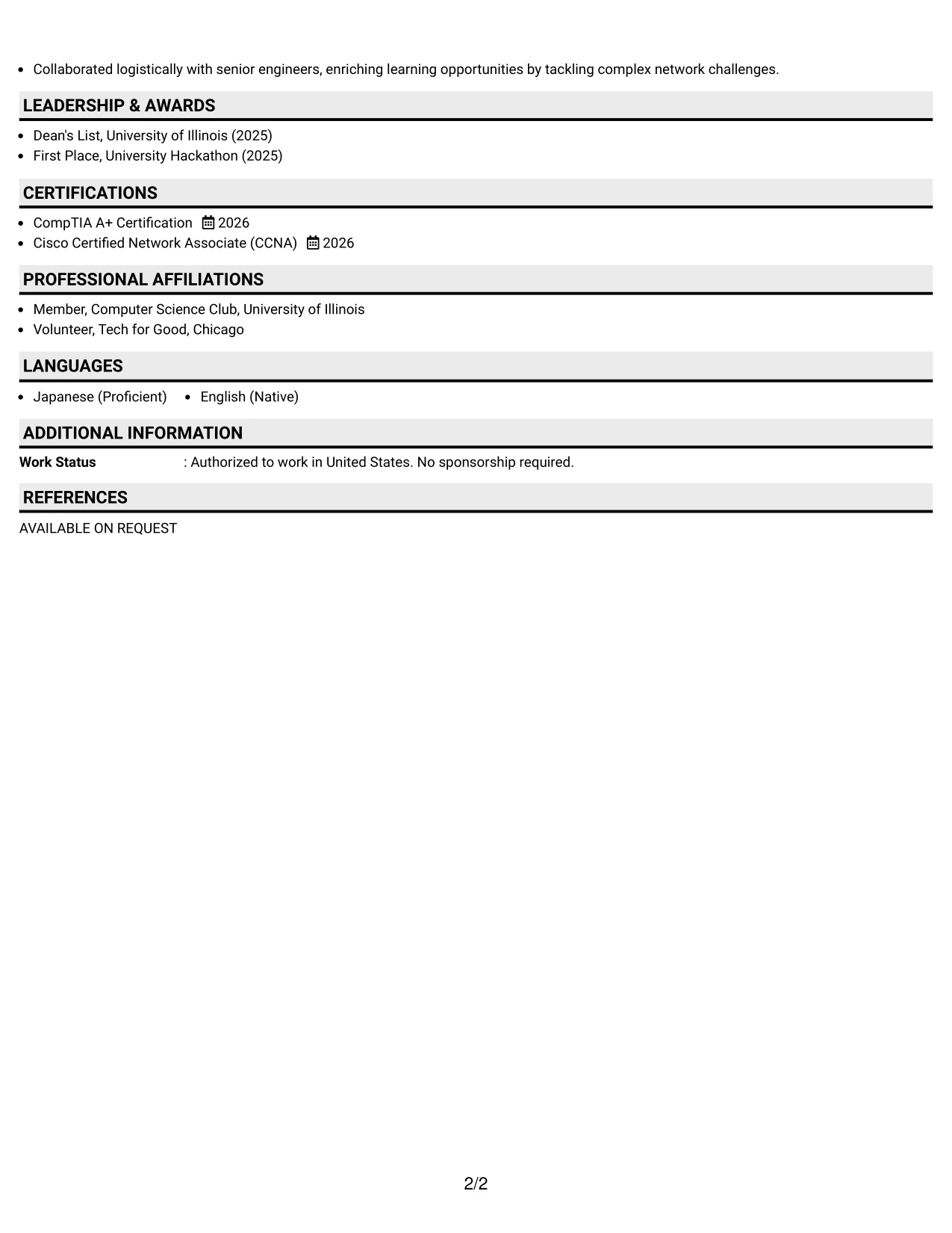 Resume Example Page 2