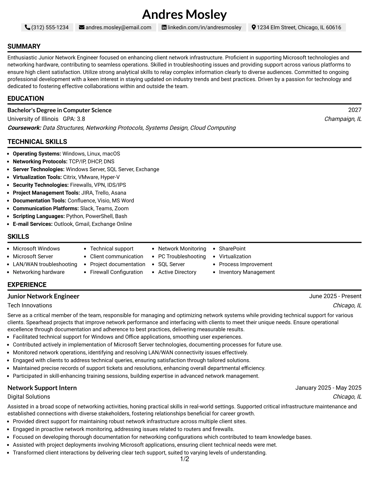 Resume Example Page 1