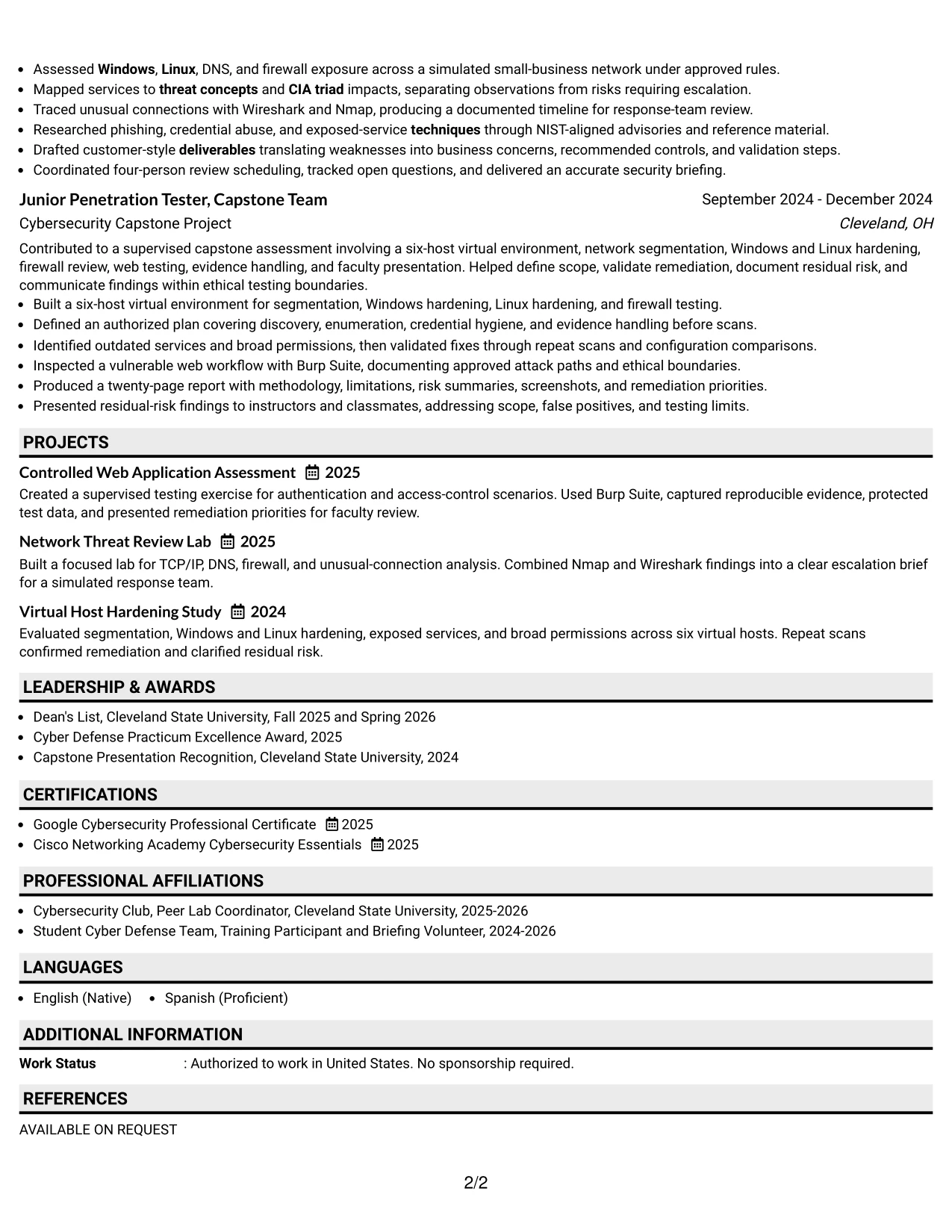 Resume Example Page 2