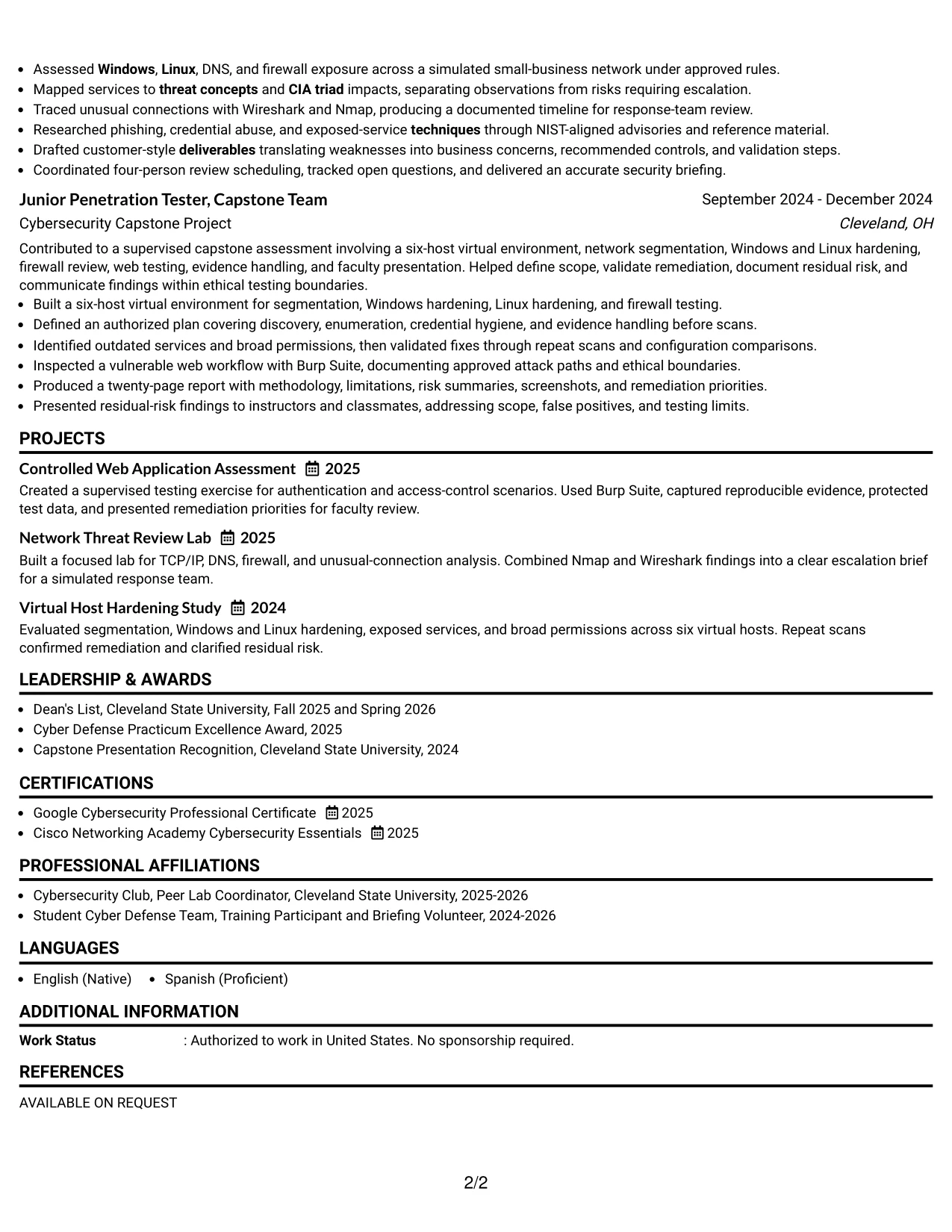 Resume Example Page 2