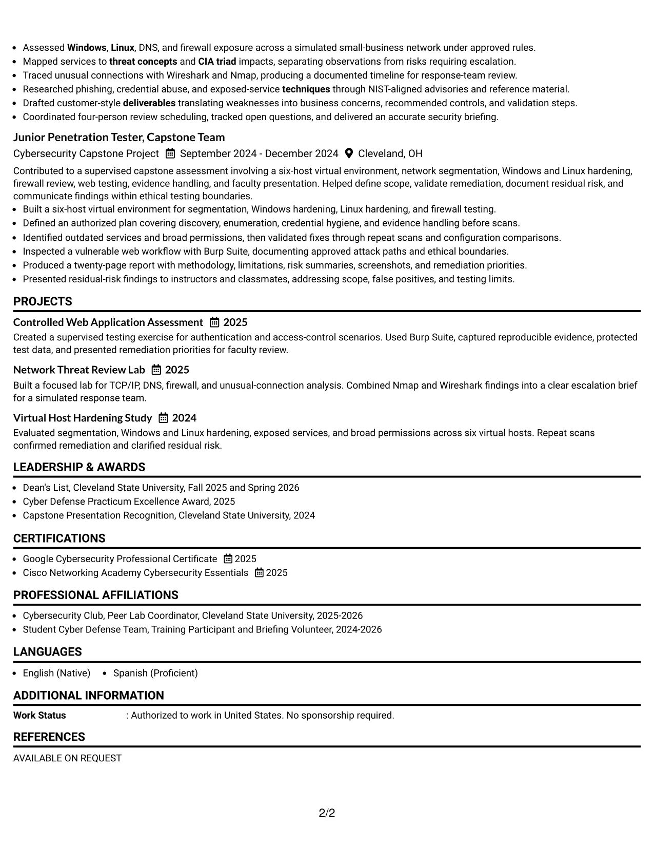 Resume Example Page 2