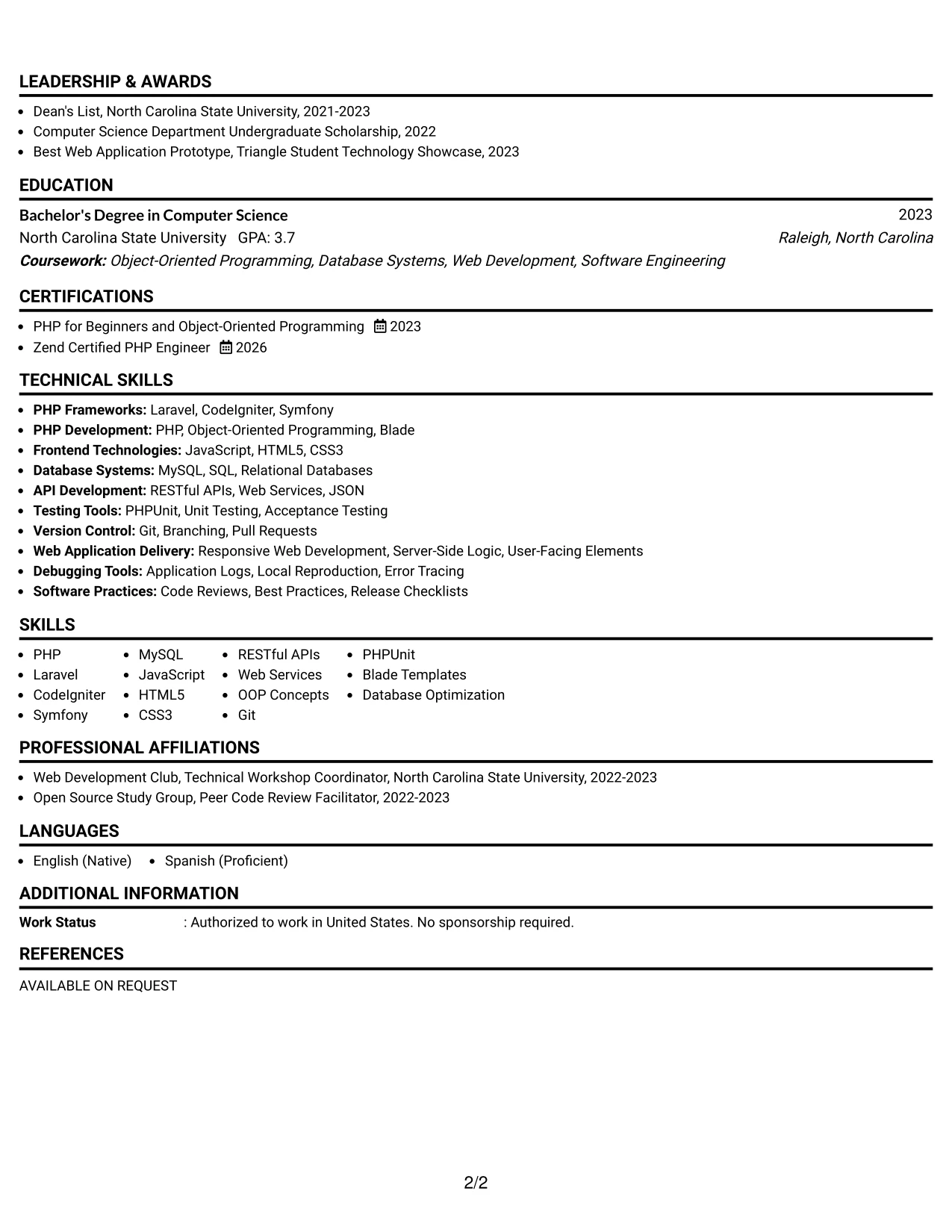 Resume Example Page 2