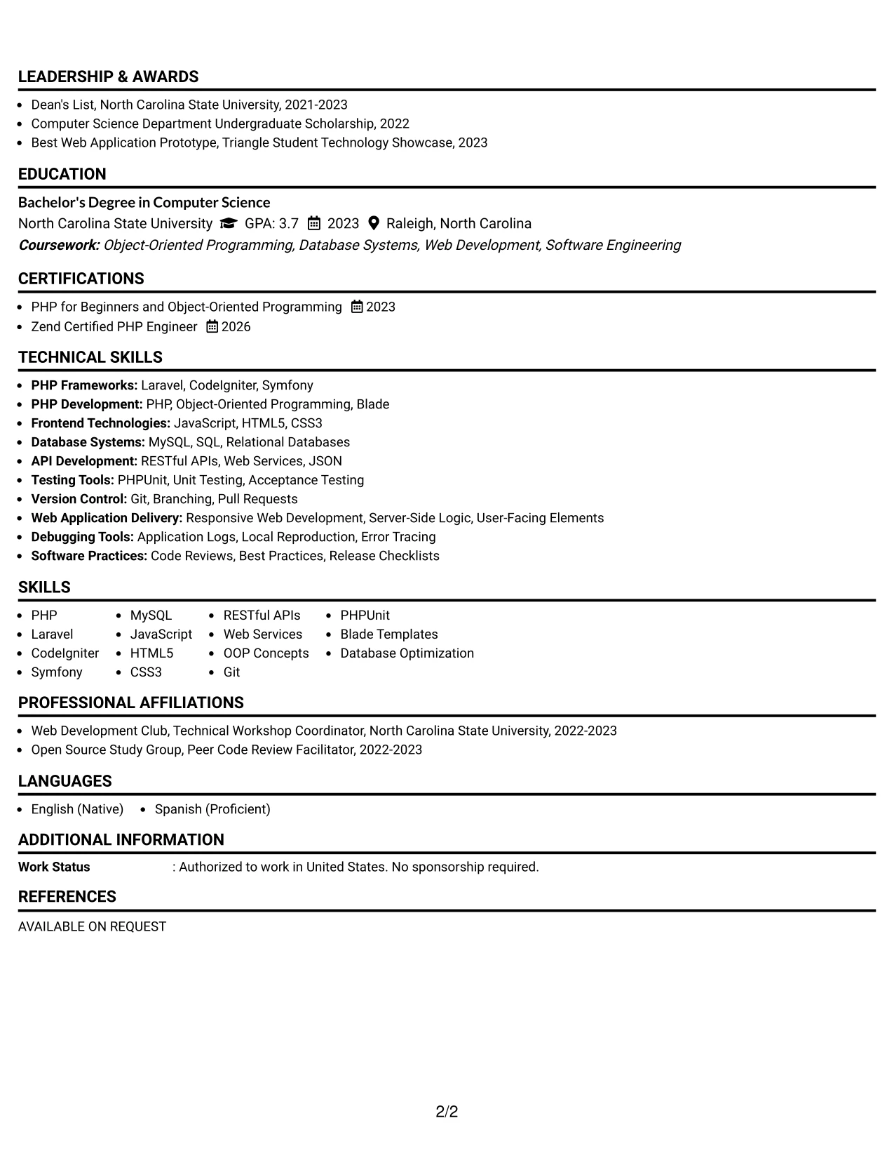 Resume Example Page 2