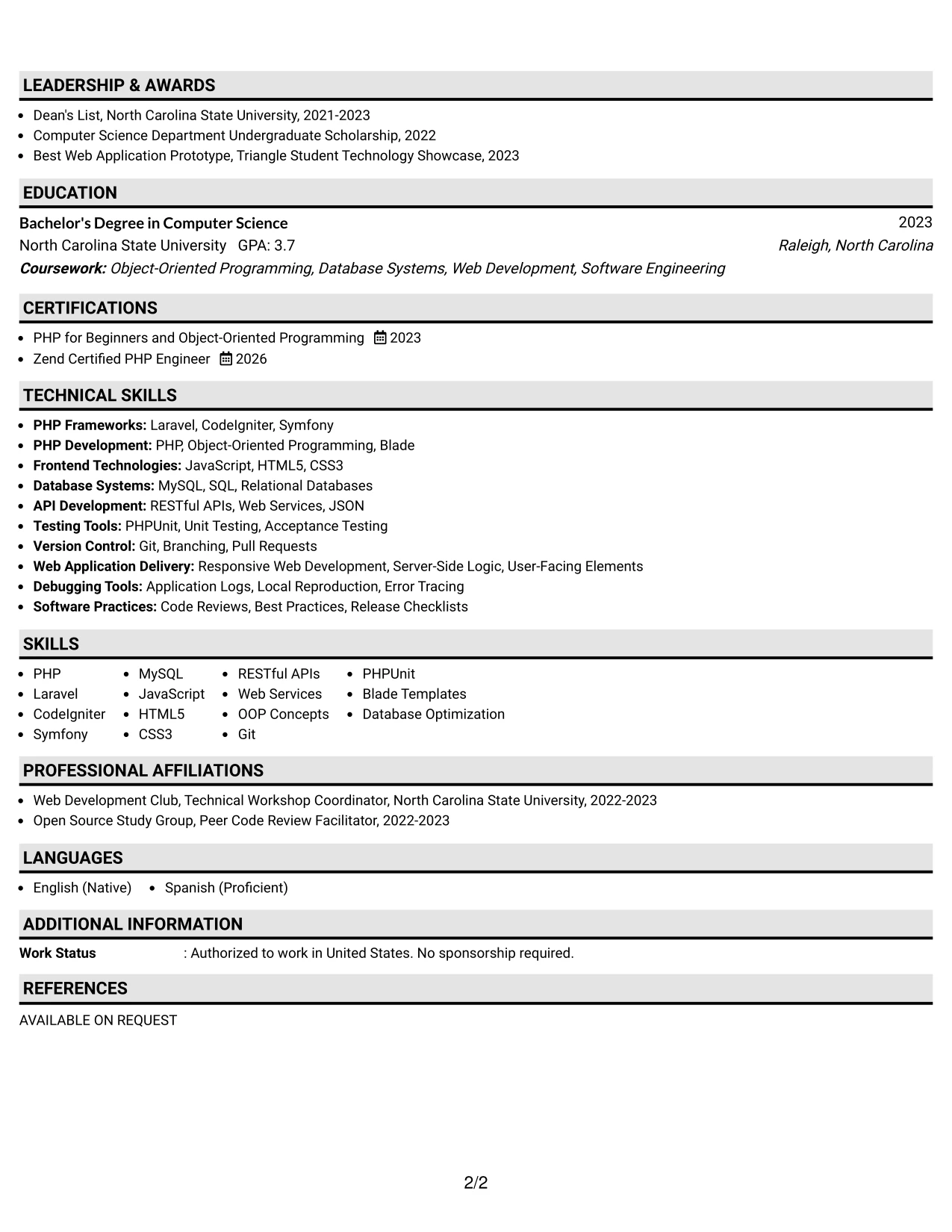 Resume Example Page 2