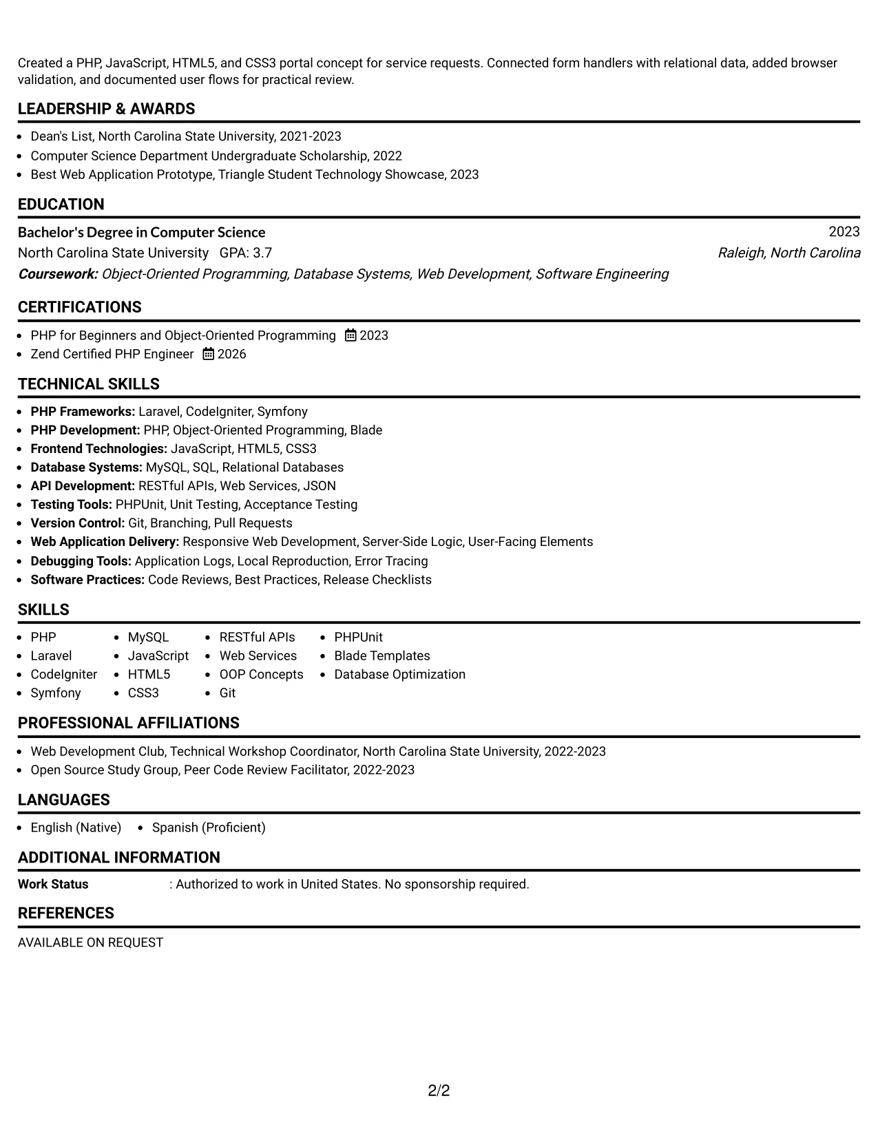 Resume Example Page 2