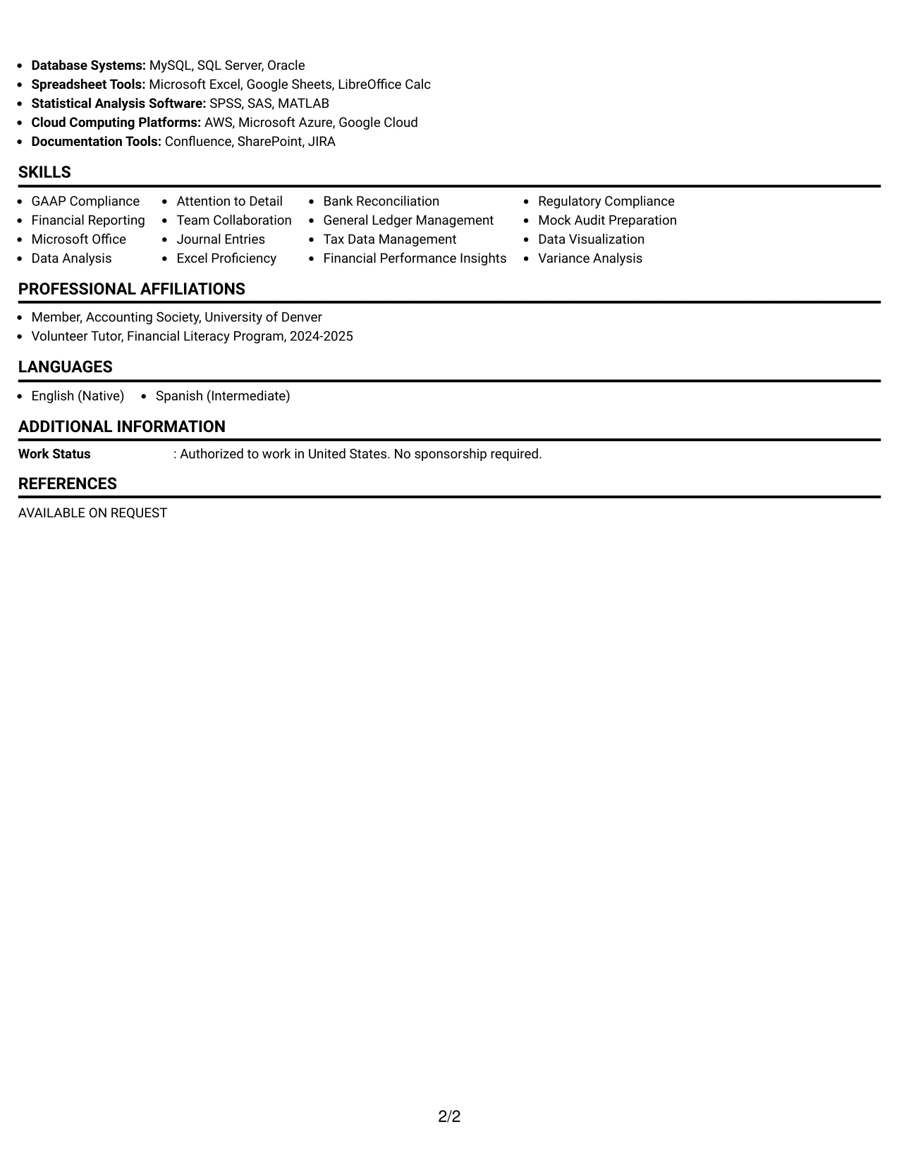 Resume Example Page 2