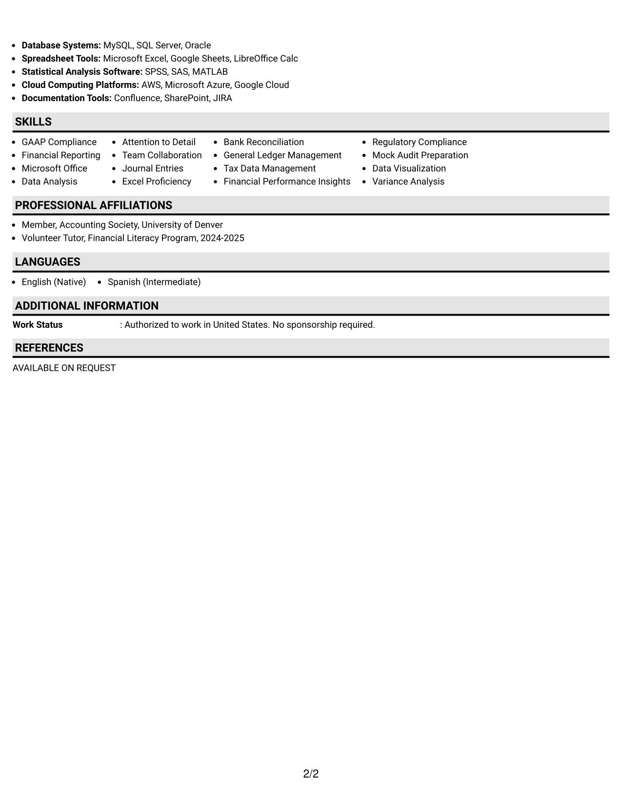Resume Example Page 2