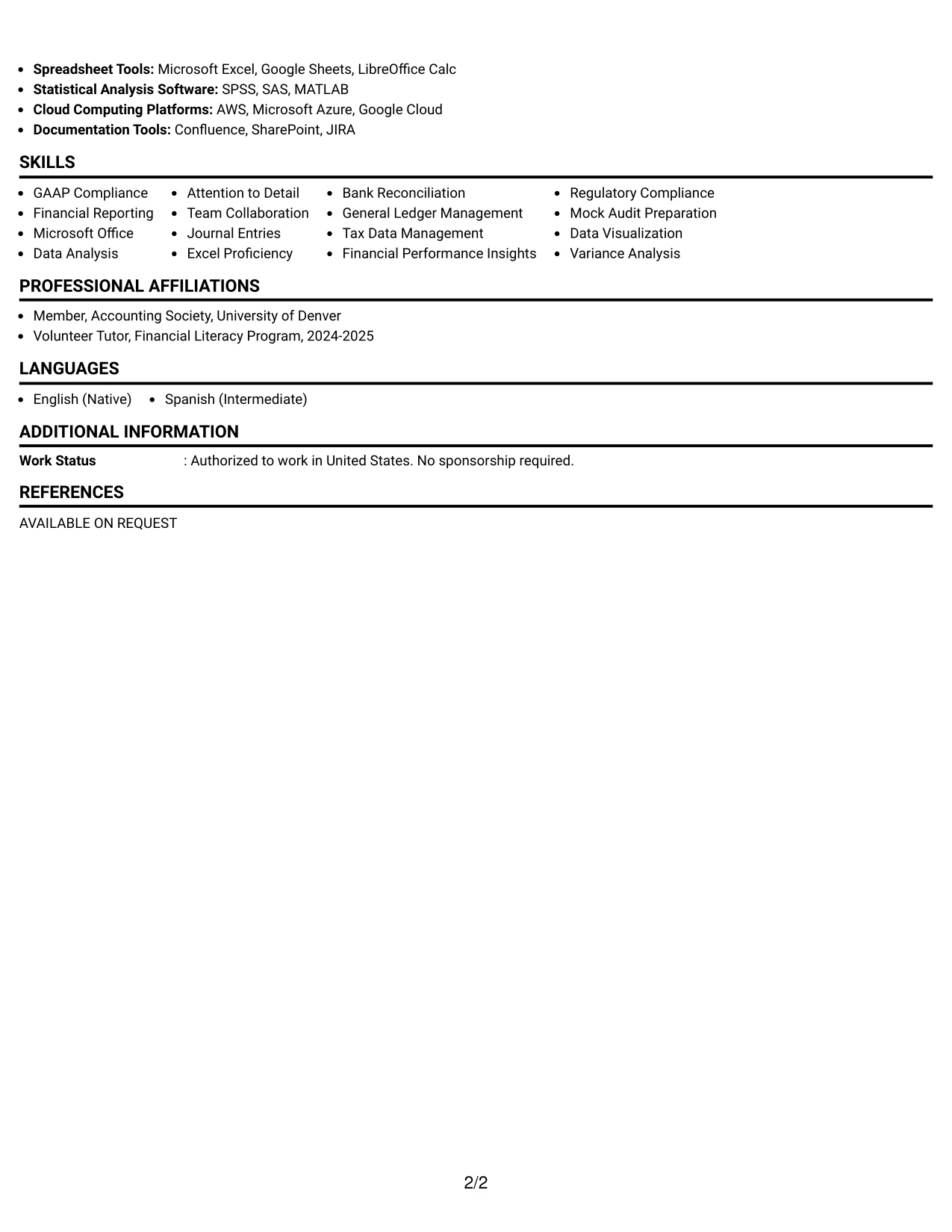 Resume Example Page 2