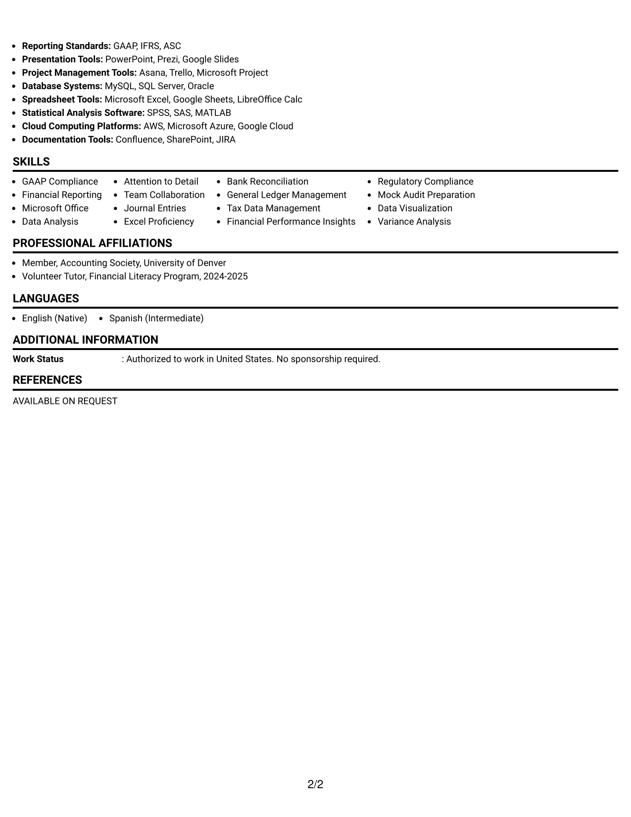 Resume Example Page 2