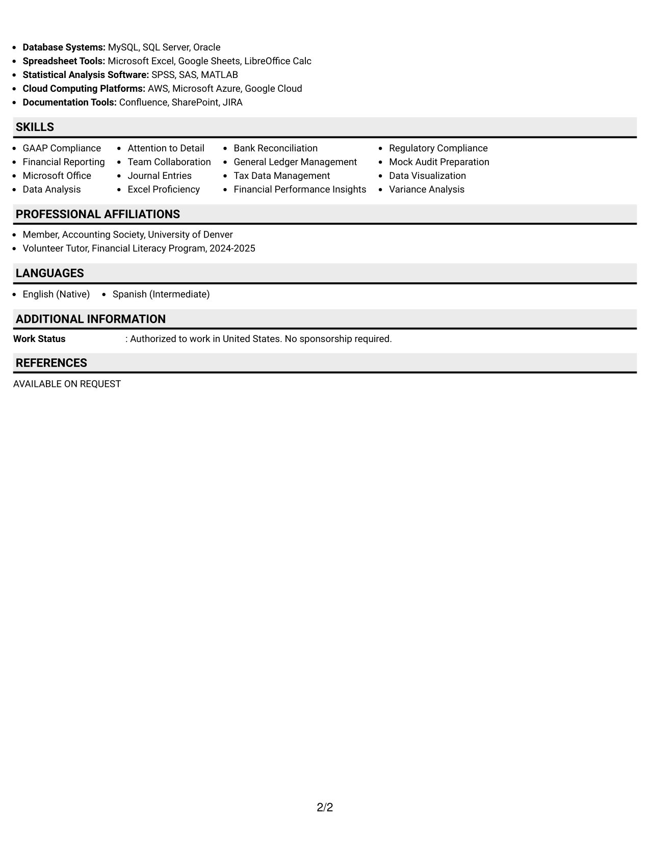 Resume Example Page 2