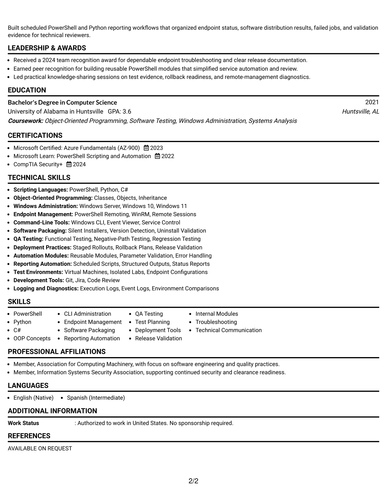 Resume Example Page 2