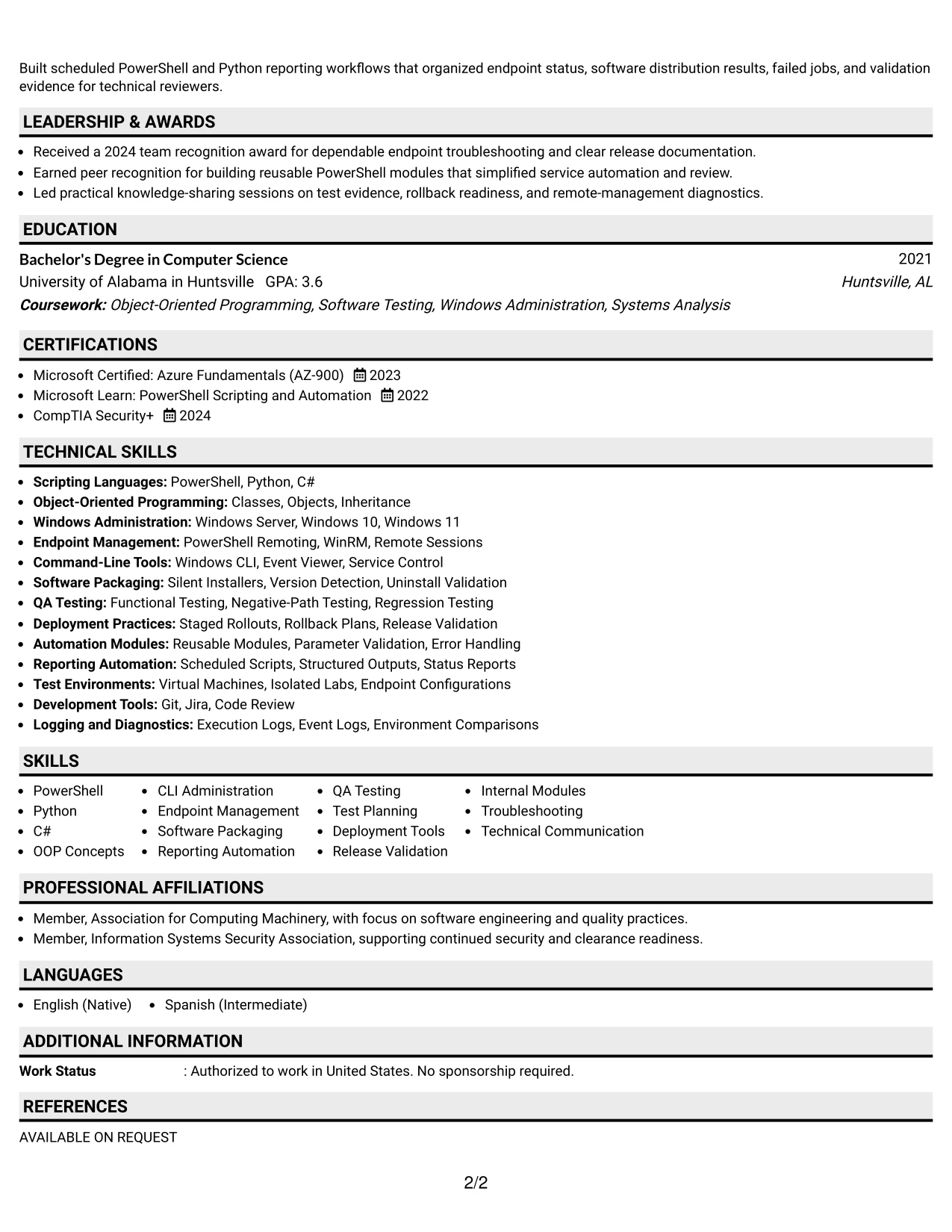 Resume Example Page 2