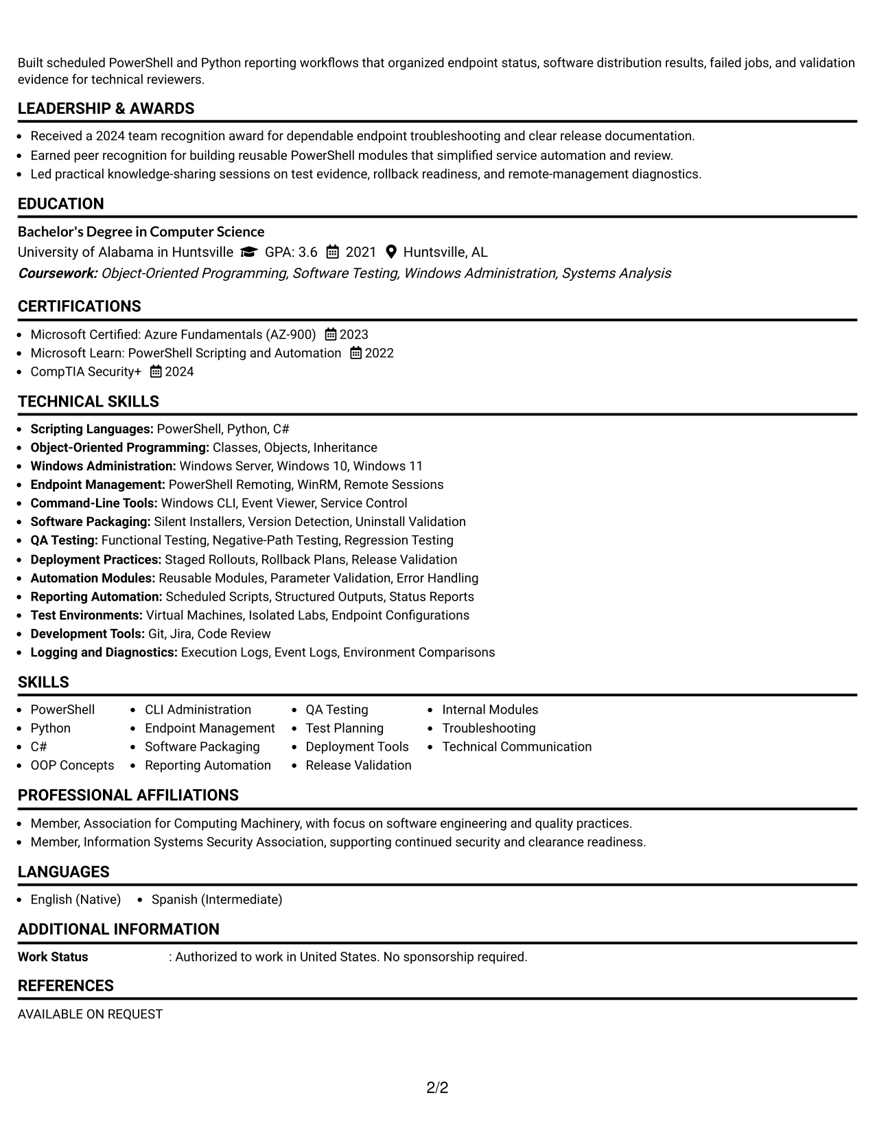 Resume Example Page 2