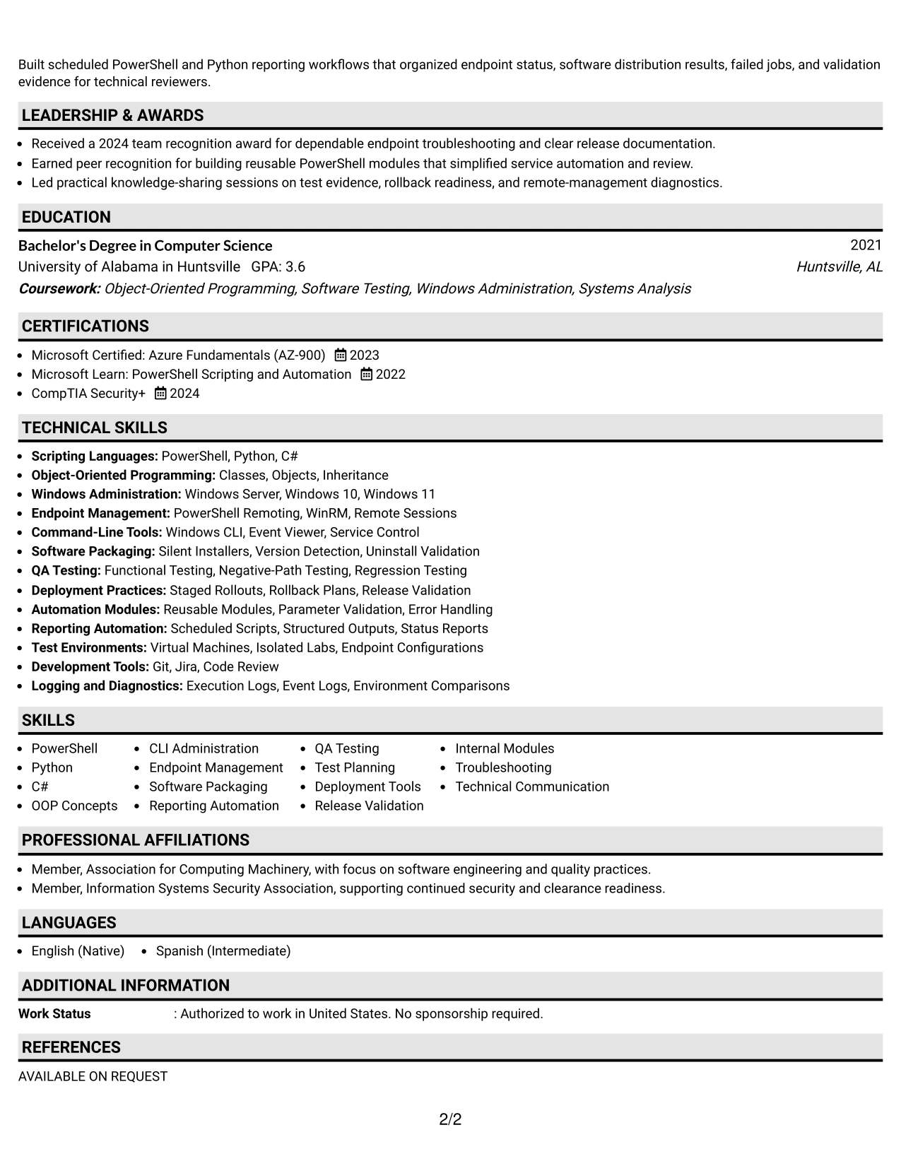 Resume Example Page 2