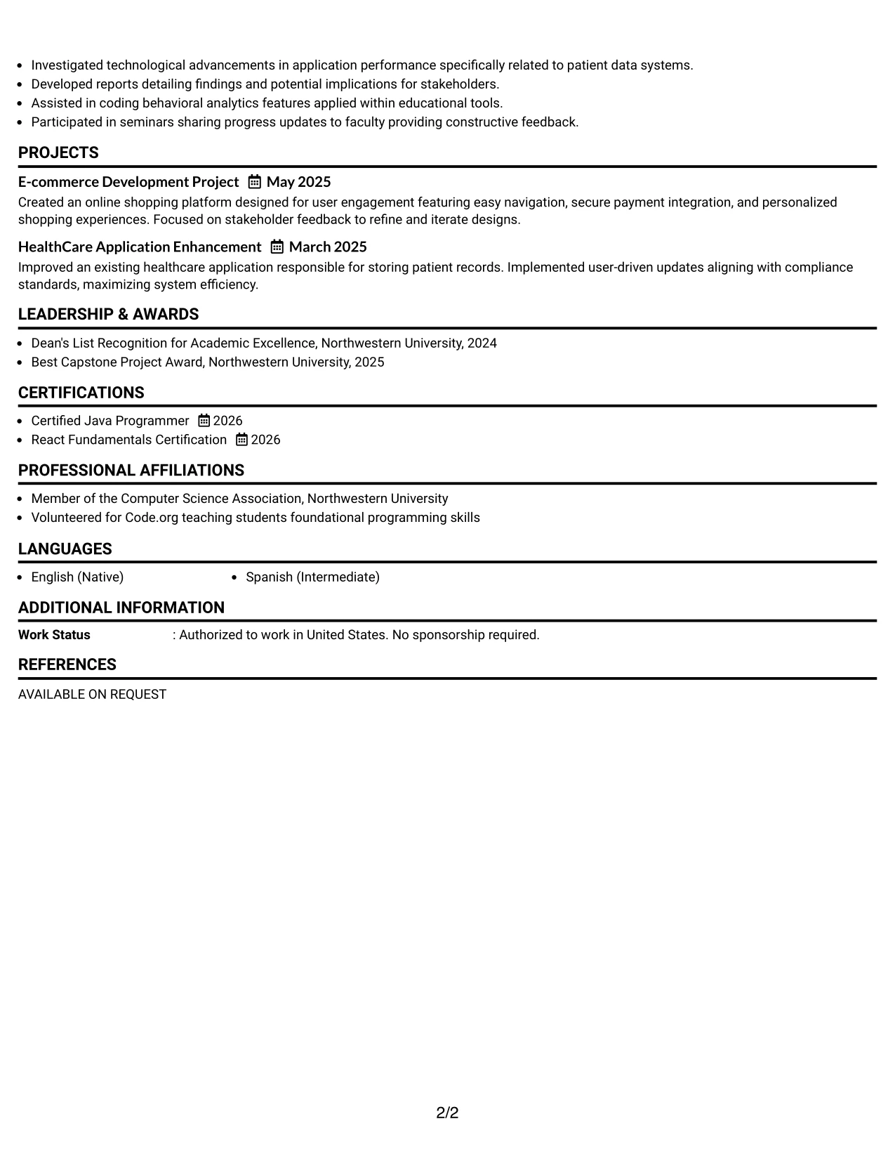 Resume Example Page 2