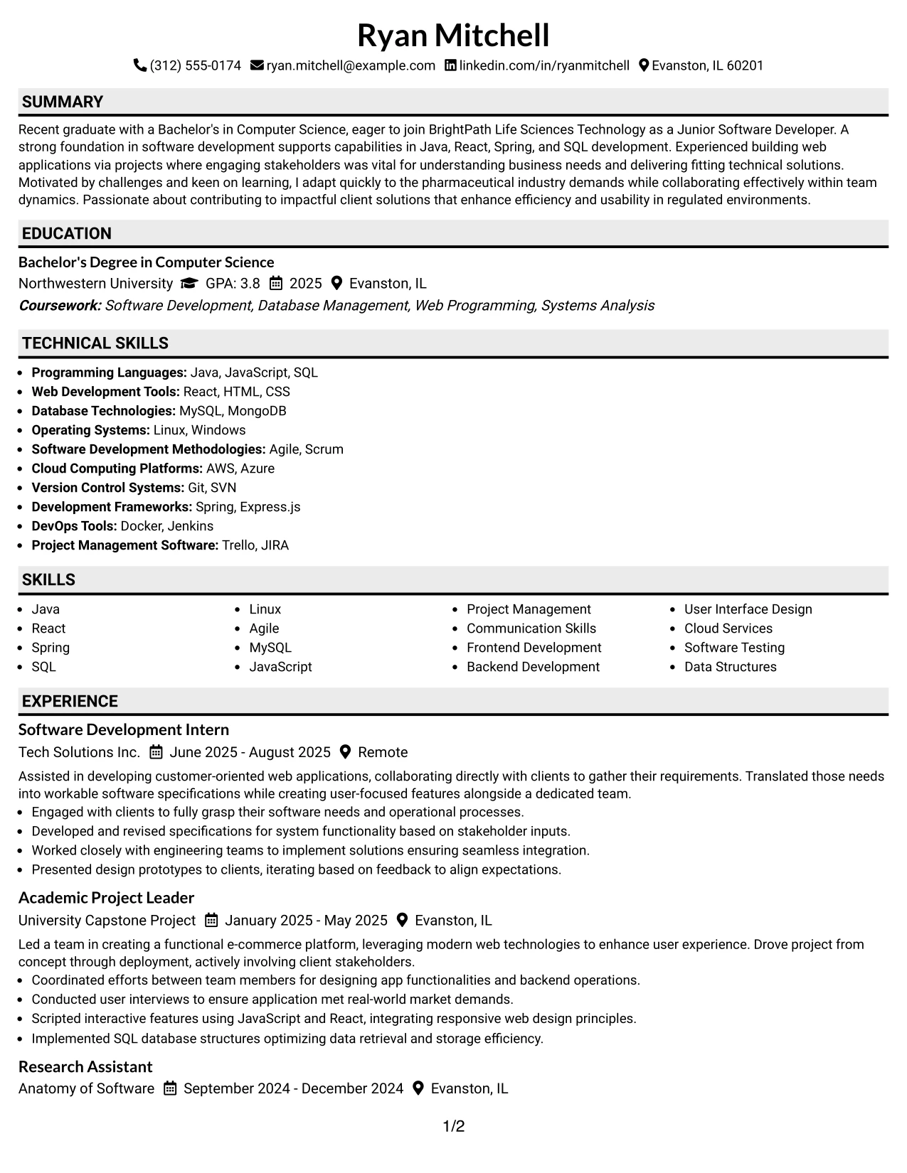 Resume Example Page 1