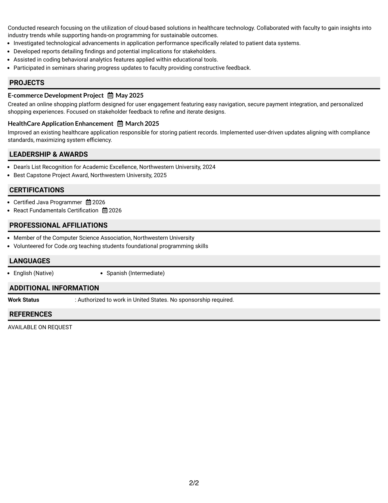 Resume Example Page 2