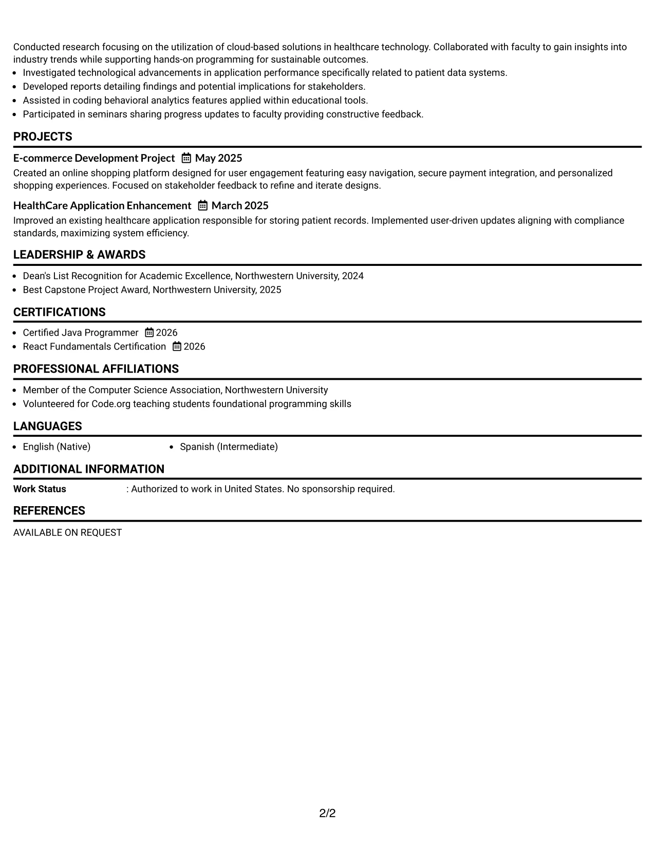 Resume Example Page 2