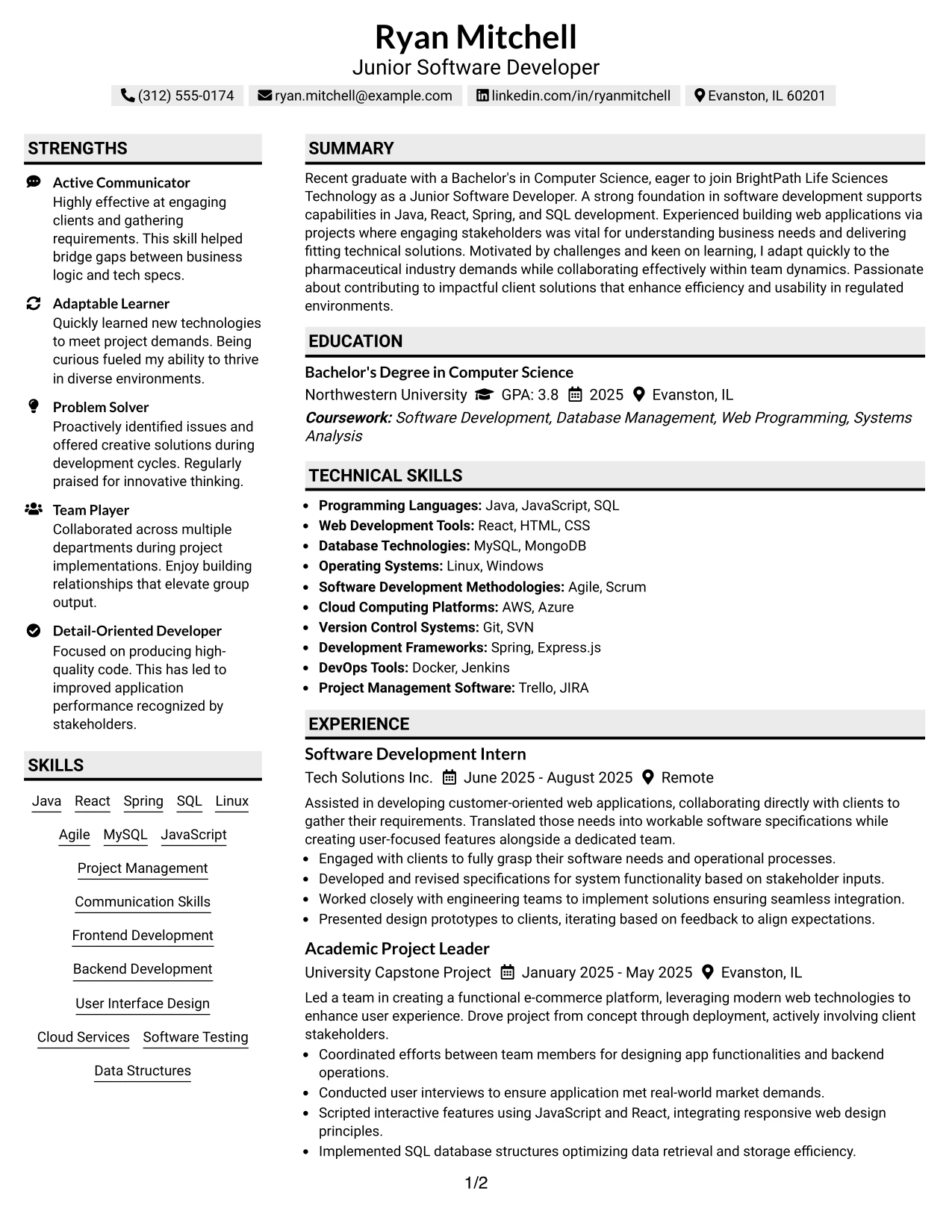 Resume Example Page 1