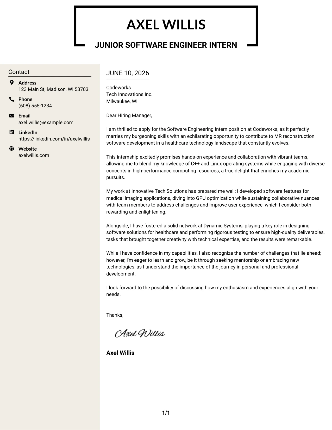 Resume Example Page 1