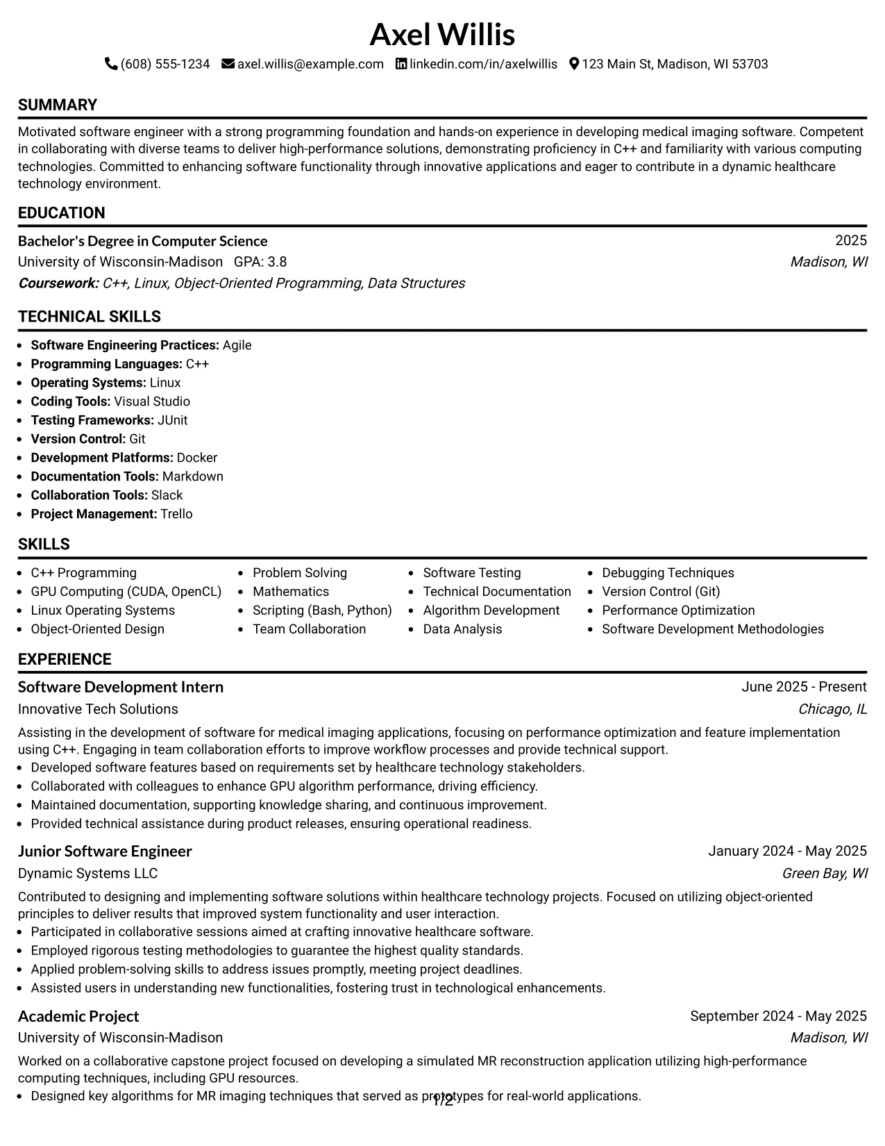 Resume Example Page 1