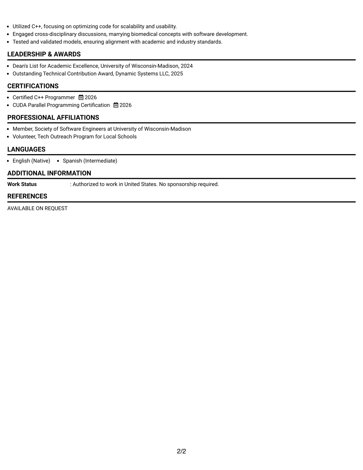 Resume Example Page 2