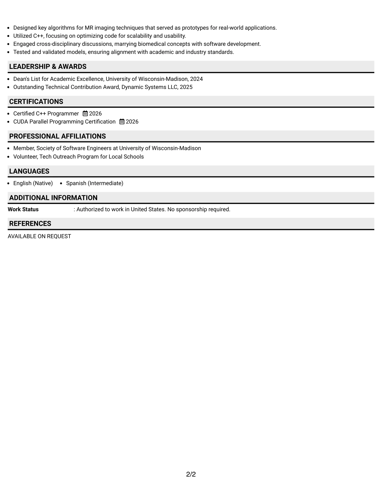 Resume Example Page 2