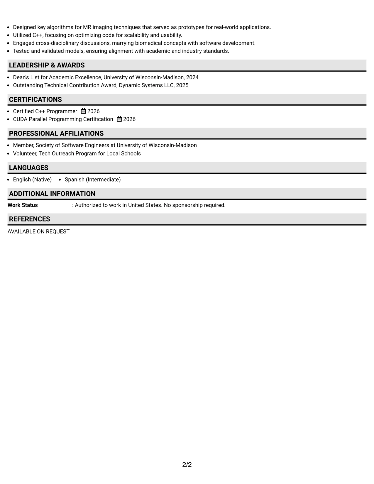 Resume Example Page 2