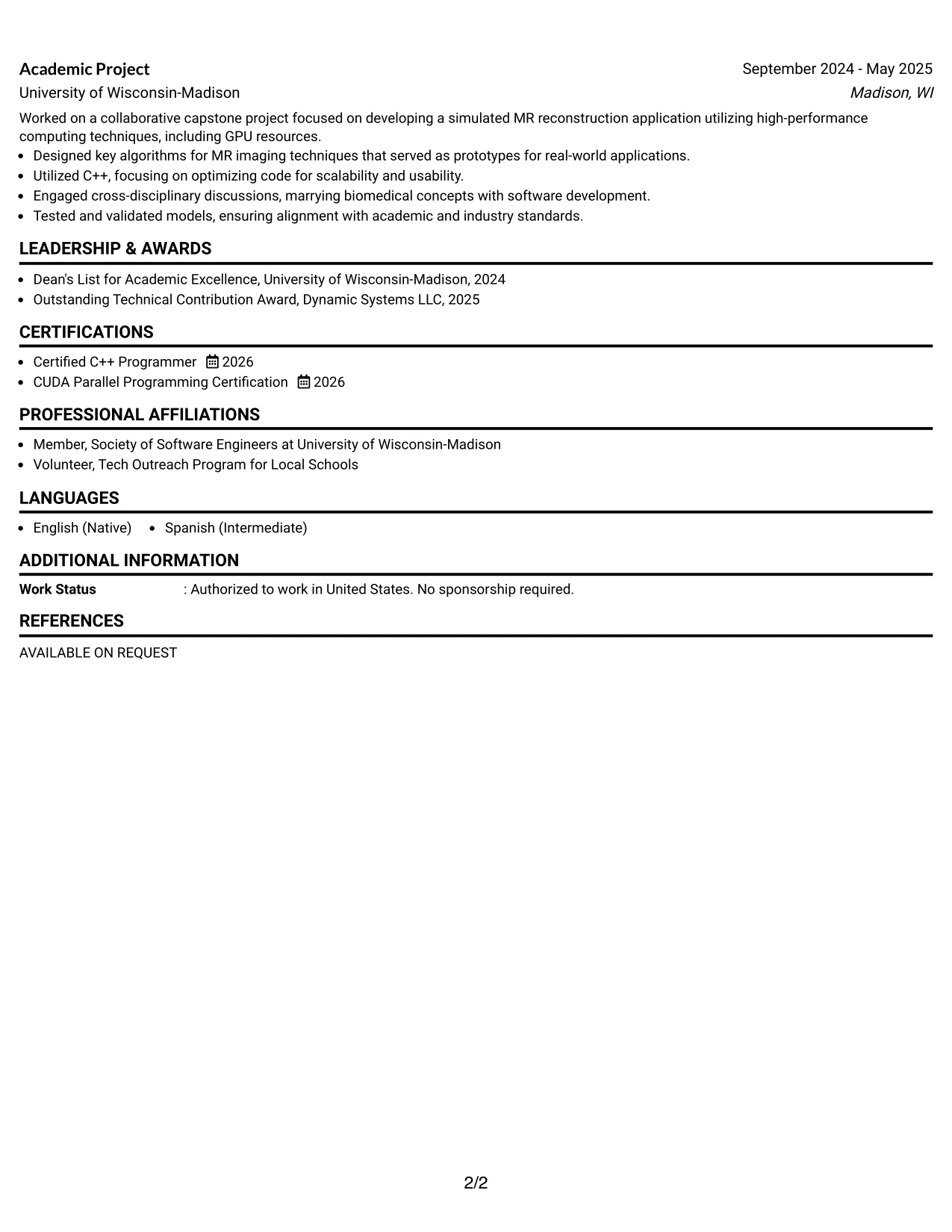 Resume Example Page 2