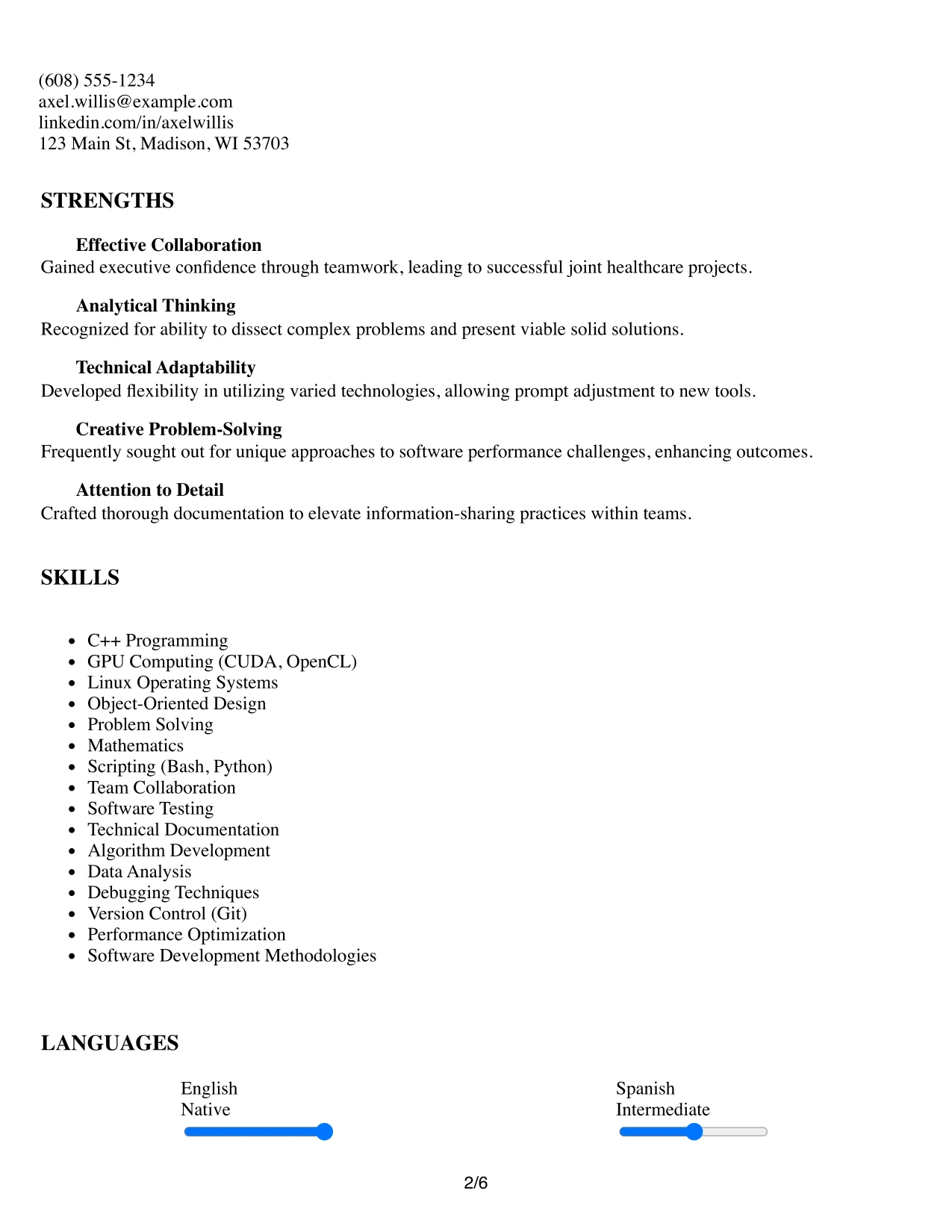 Resume Example Page 2