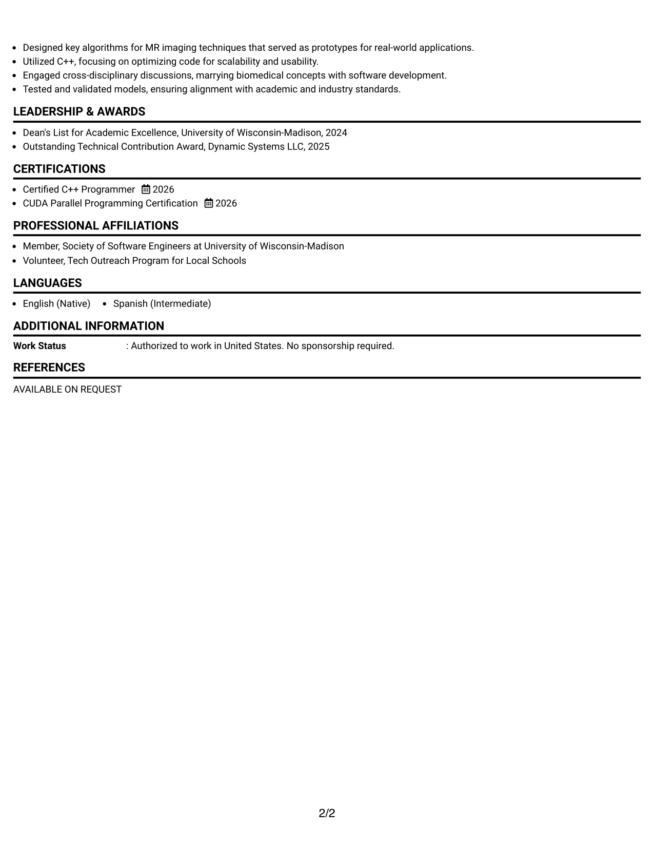 Resume Example Page 2