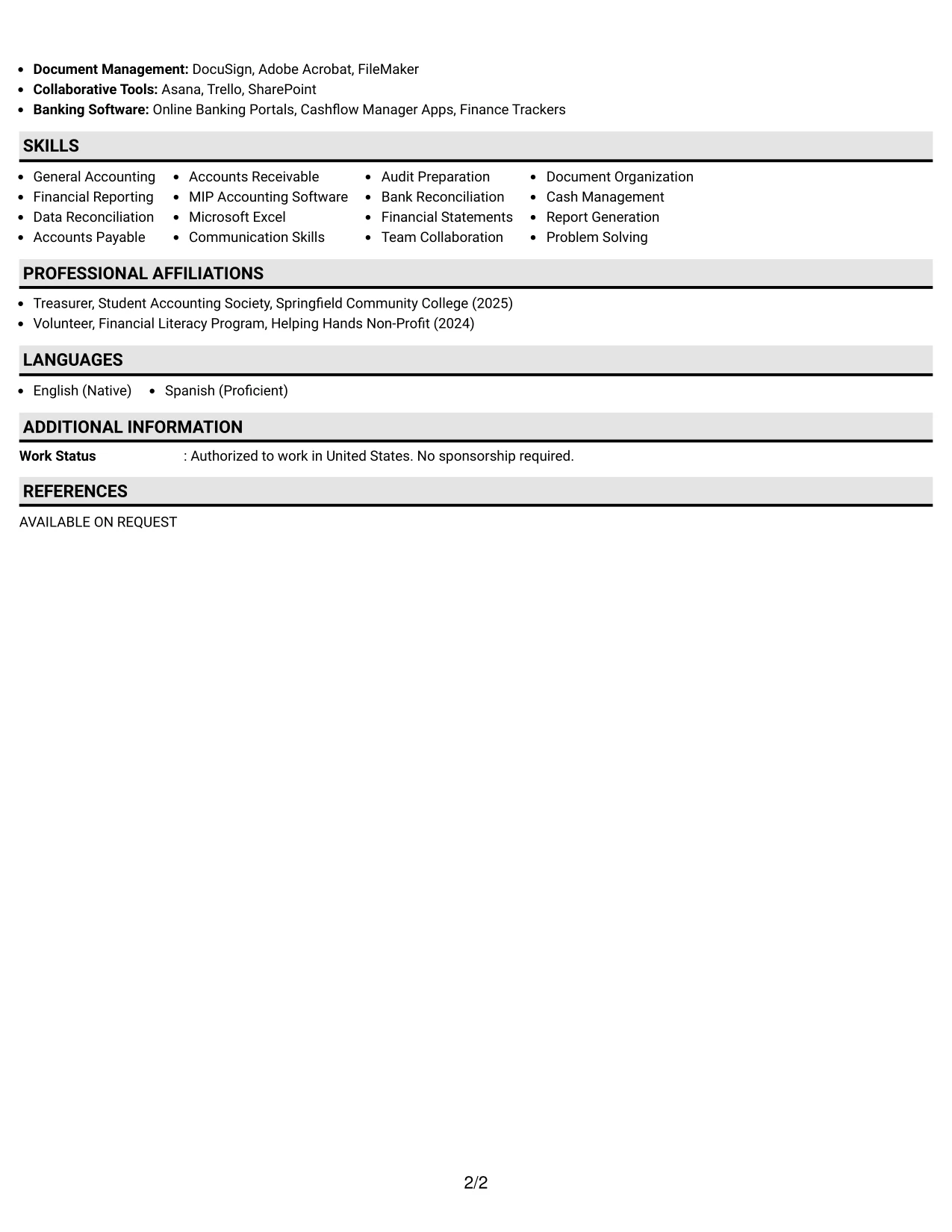 Resume Example Page 2