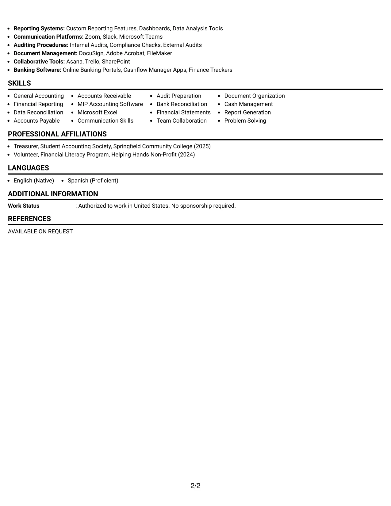 Resume Example Page 2