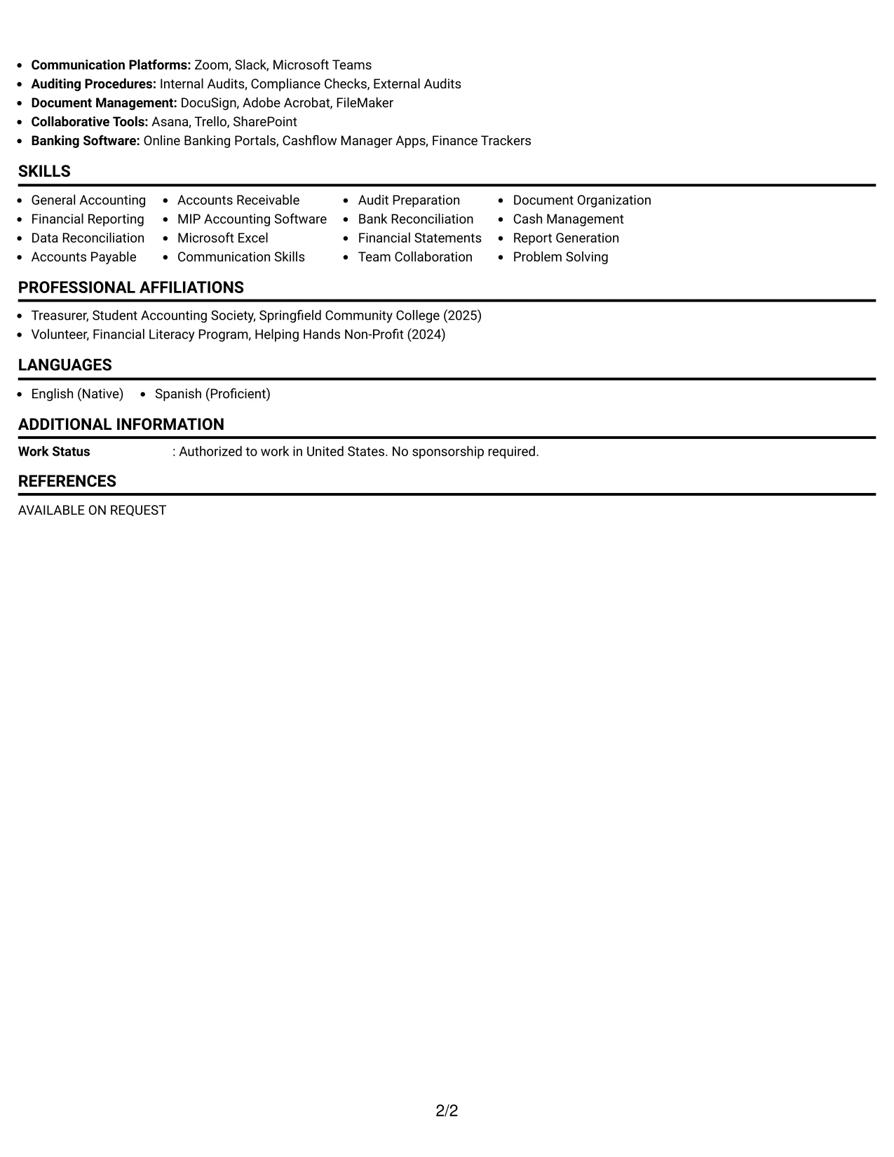 Resume Example Page 2